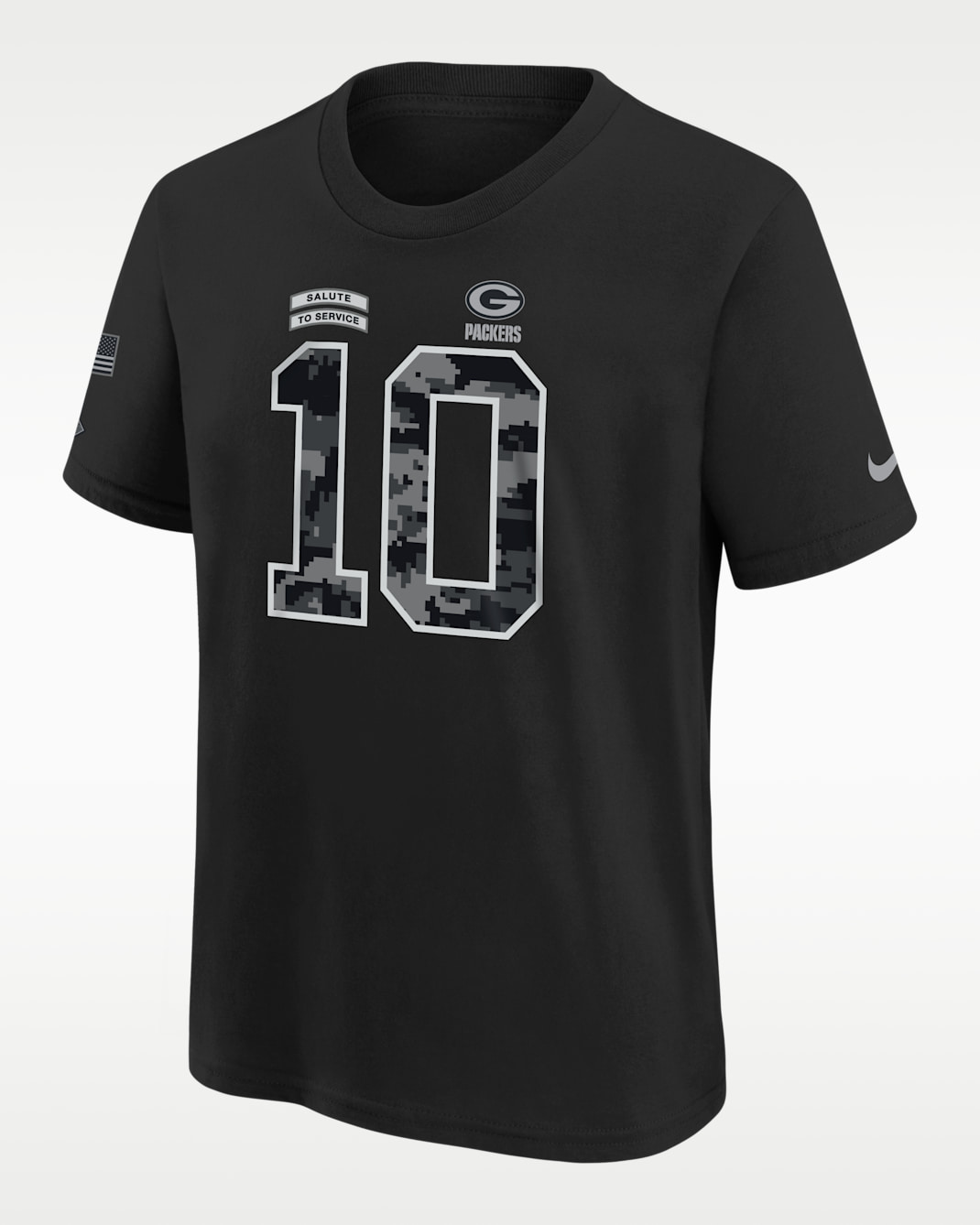 Jordan Love Green Bay Packers Salute to Service Big Kids' Nike NFL T-Shirt - Black