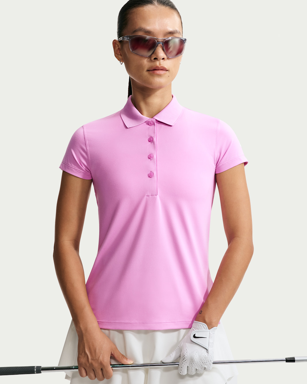 เสื้อโปโลกอล์ฟแขนสั้นผู้หญิง Dri-FIT ป้องกัน UV Nike Golf Club - Light Magenta/ขาว