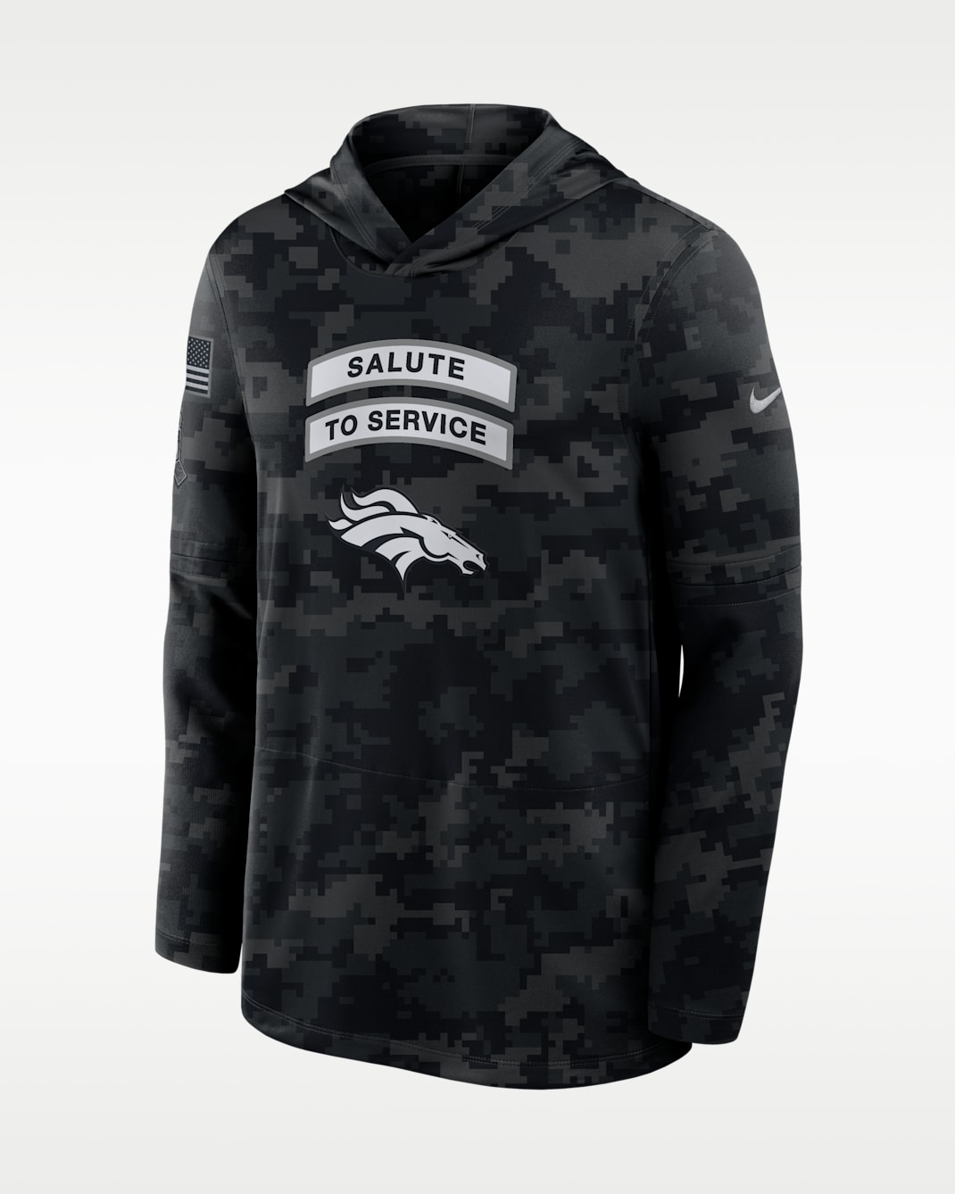 Denver Broncos Salute to Service Sideline Men's Nike Dri-FIT NFL Long-Sleeve Hooded Top - Black/Black