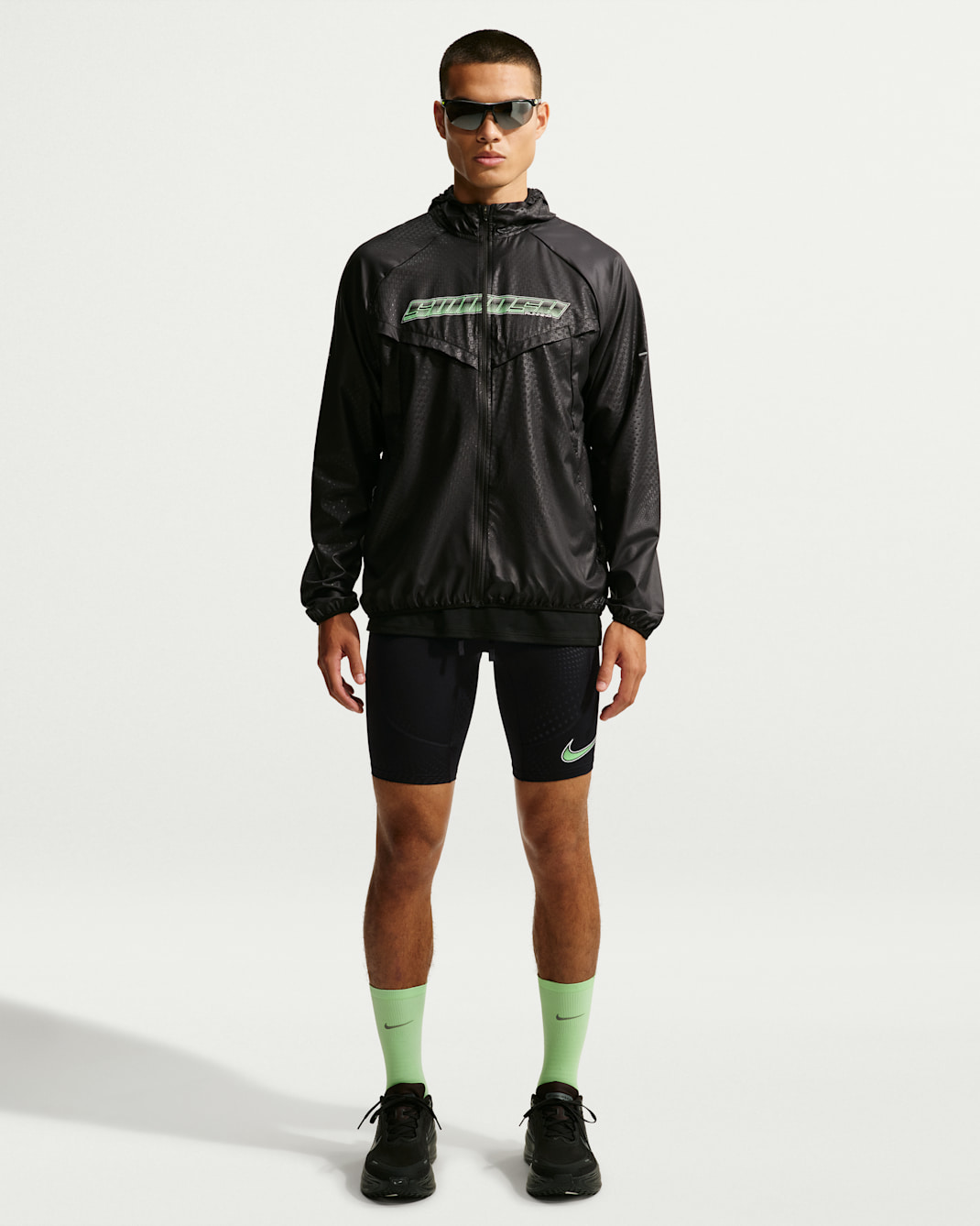 Nike Stride  Men's Dri-FIT 1/2-Length Running Tights - Black/Illusion Green/White