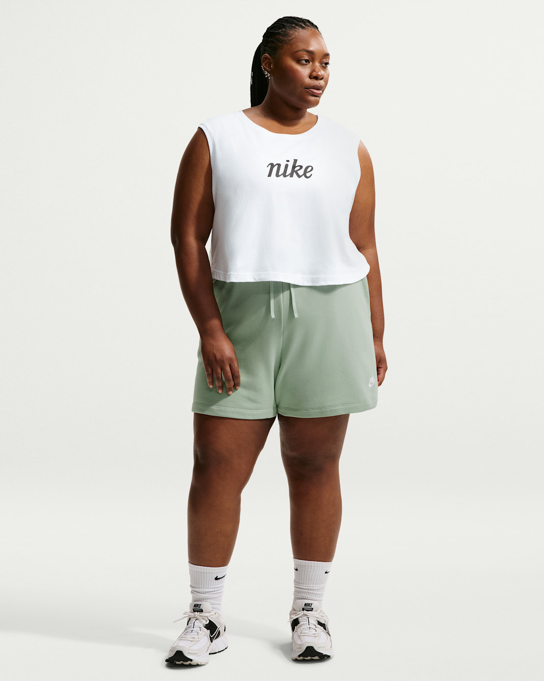 Nike Sportswear Club Fleece Women's Mid-Rise Shorts (Plus Size) - Steam/White