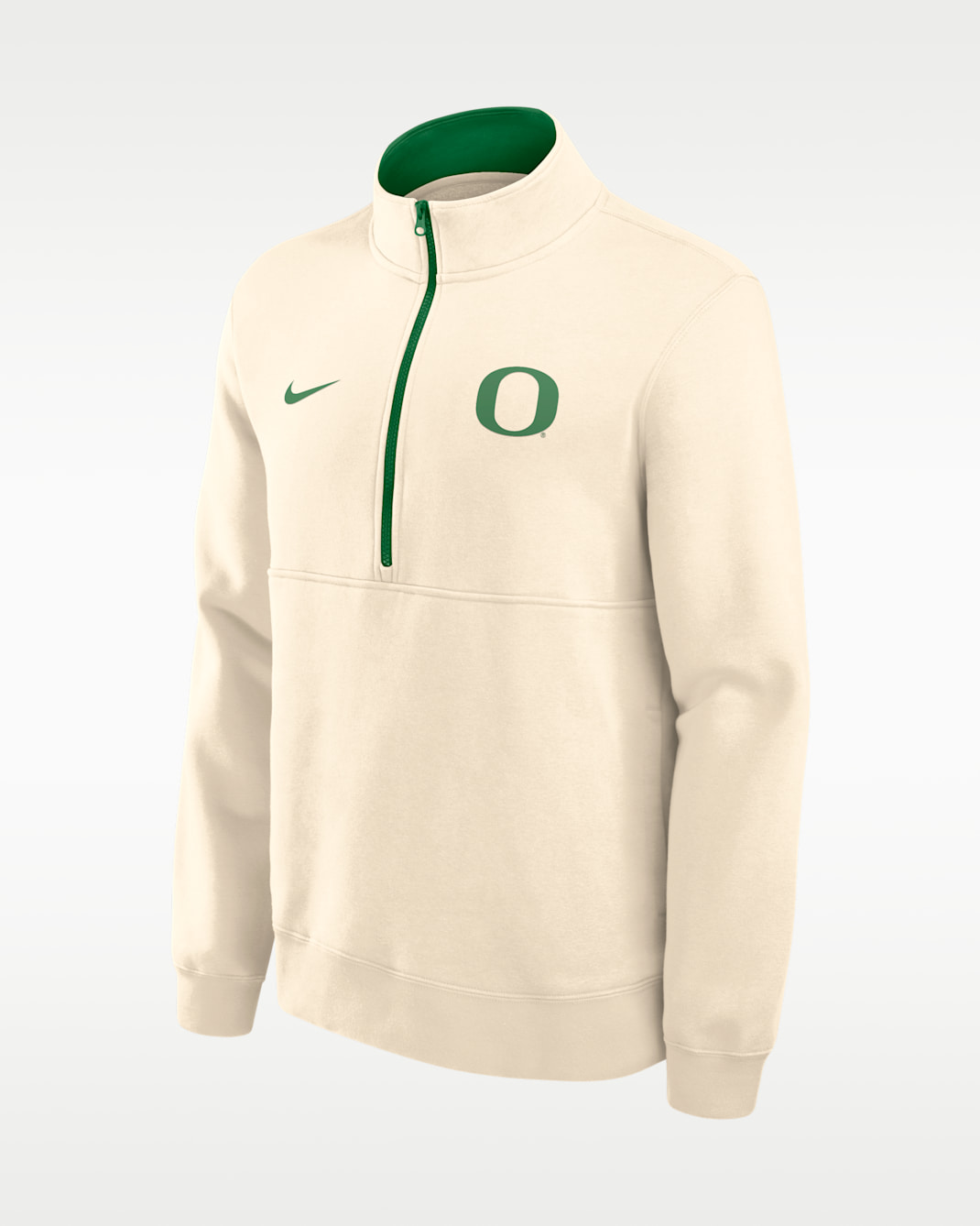 Oregon Primetime Primary Logo Men's Nike College 1/2-Zip Crew - Natural/Apple Green
