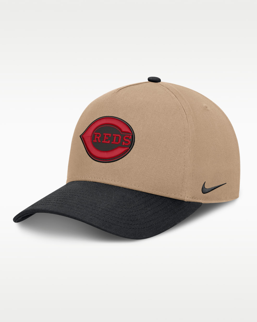 Cincinnati Reds Rise Men's Nike MLB A-Frame Trucker Adjustable Hat - Khaki/Black/Black