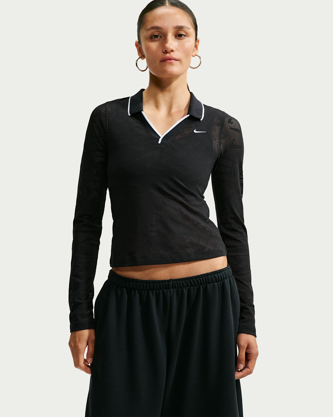 Nike Sportswear Chill Knit Women's Tight Mod-Cropped Long-Sleeve Lace Top - Black/Black/White/White