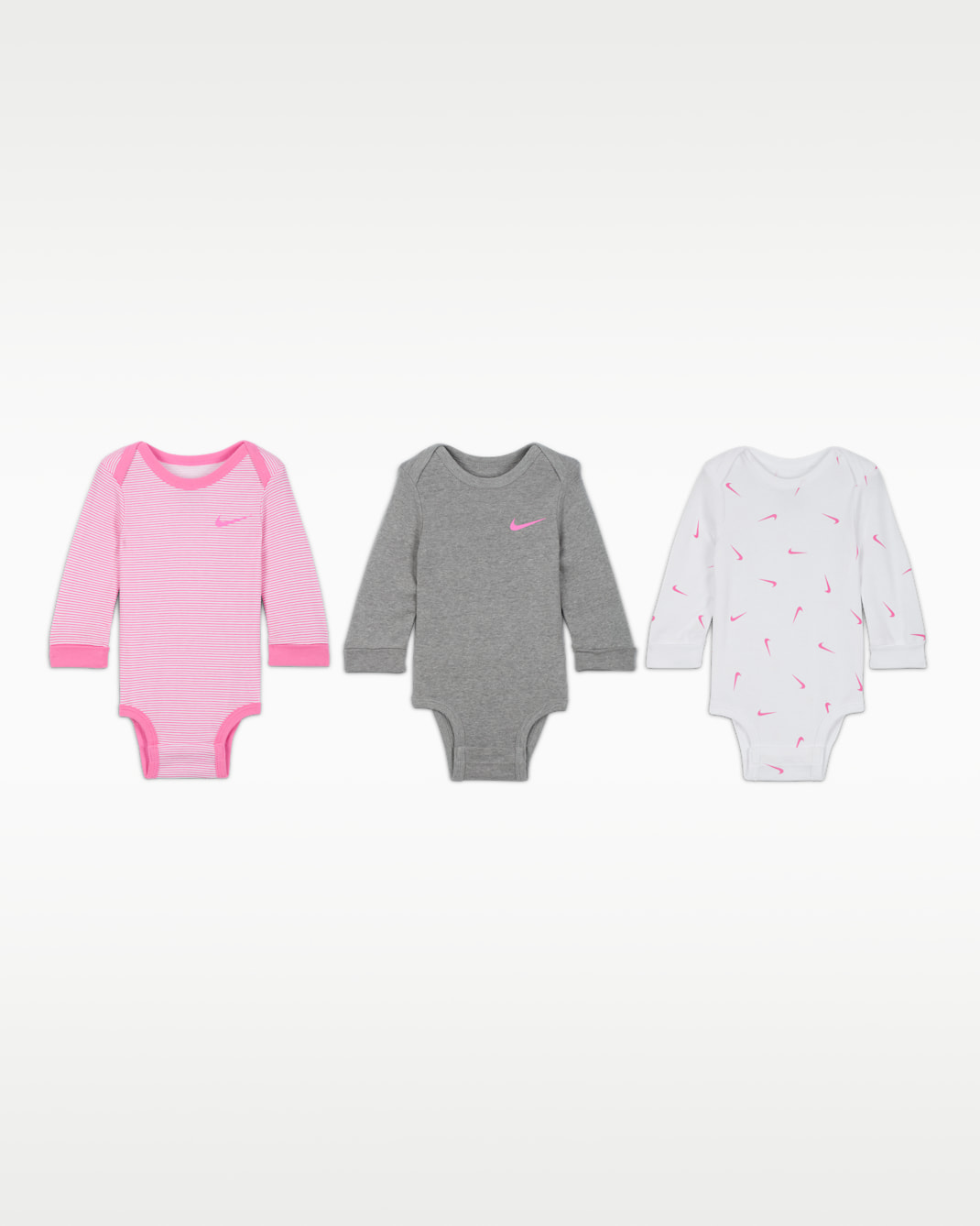 Nike Baby Essentials rompertjes met lange mouwen voor baby's (3 stuks) - Wit/Playful Pink