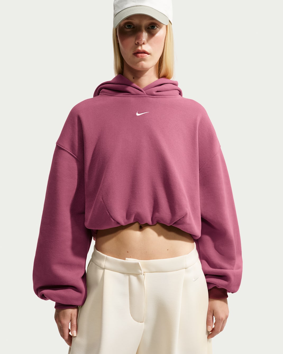 Nike Studio Fleece Medium Weight Women's Oversized Cropped Hoodie - Pink Smoke/Sail