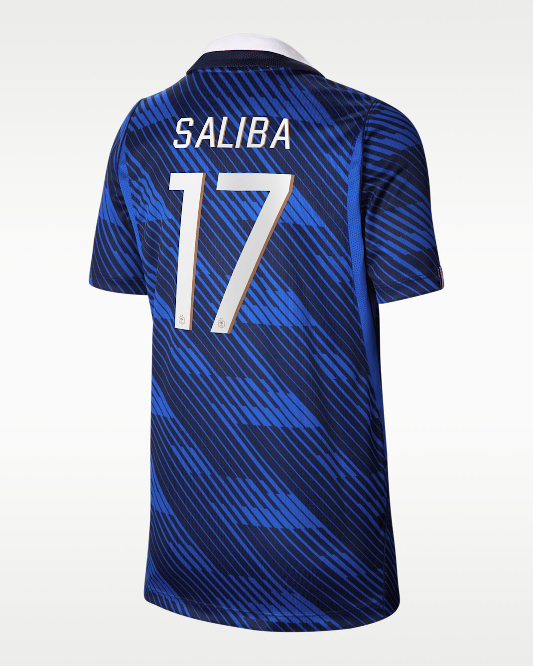 Jersey de fútbol Nike Dri-FIT para niños talla grande William Saliba France National Team 2026 Stadium Home - Azul