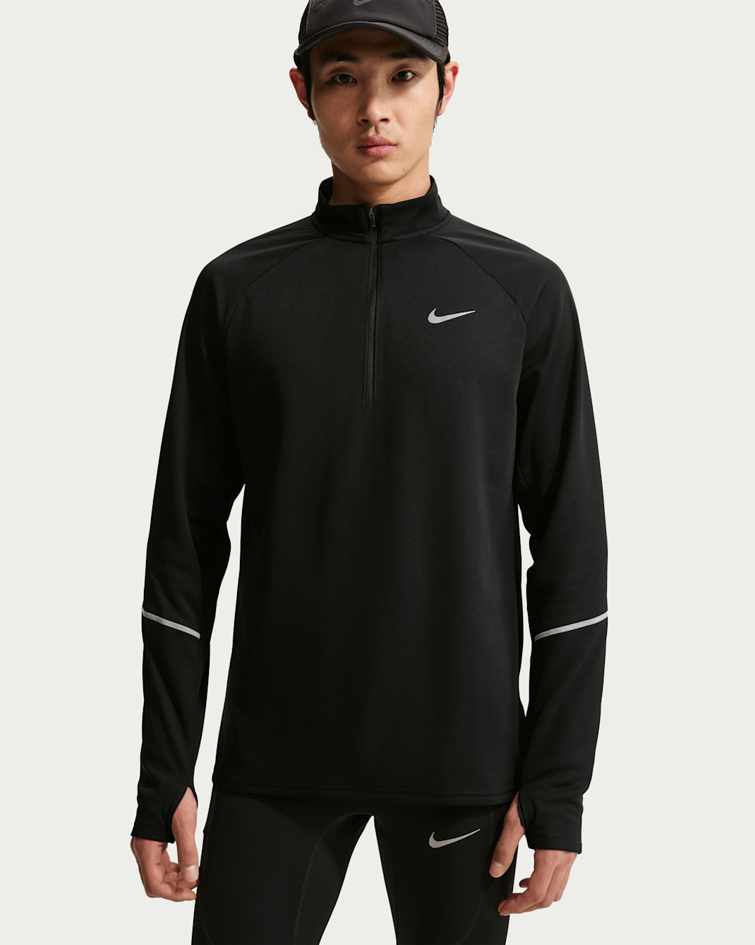 Nike Miler 男款 Therma-FIT 冬季半長式拉鍊跑步上衣 - 黑色