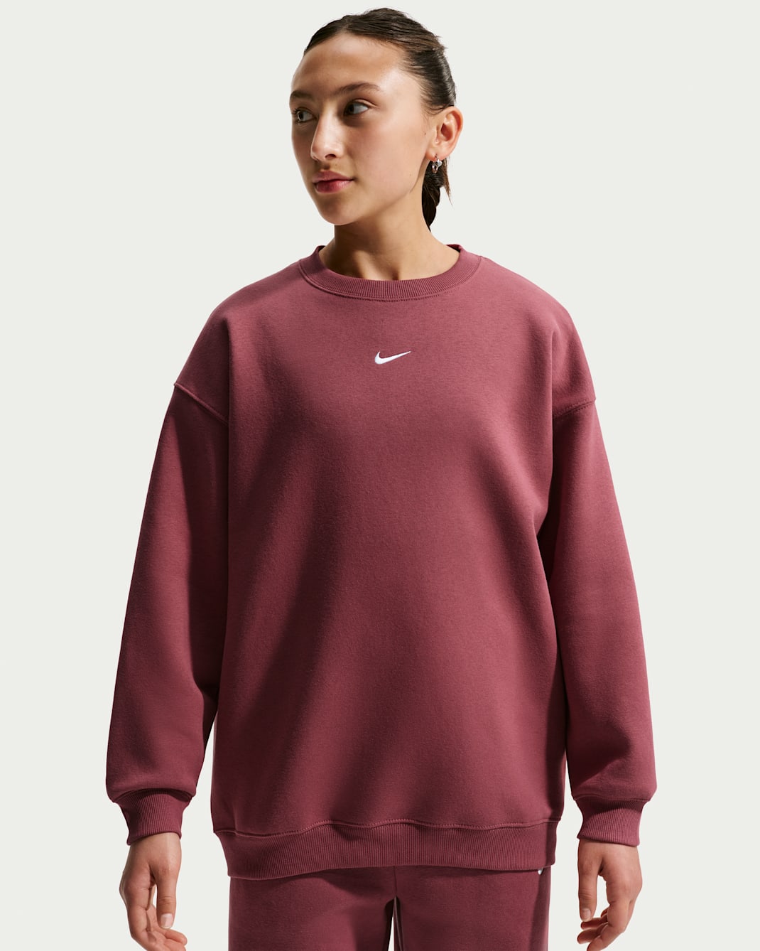 Sweat oversize à col ras-du-cou Nike Sportswear Studio pour ado (fille) - Pink Smoke/Blanc