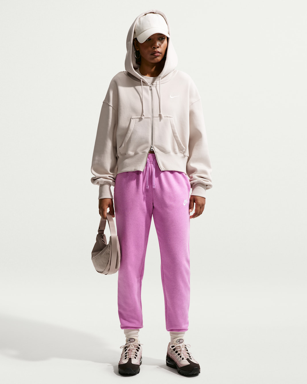 Nike Sportswear Club Fleece Women's Mid-Rise Joggers - Light Magenta/Heather/White
