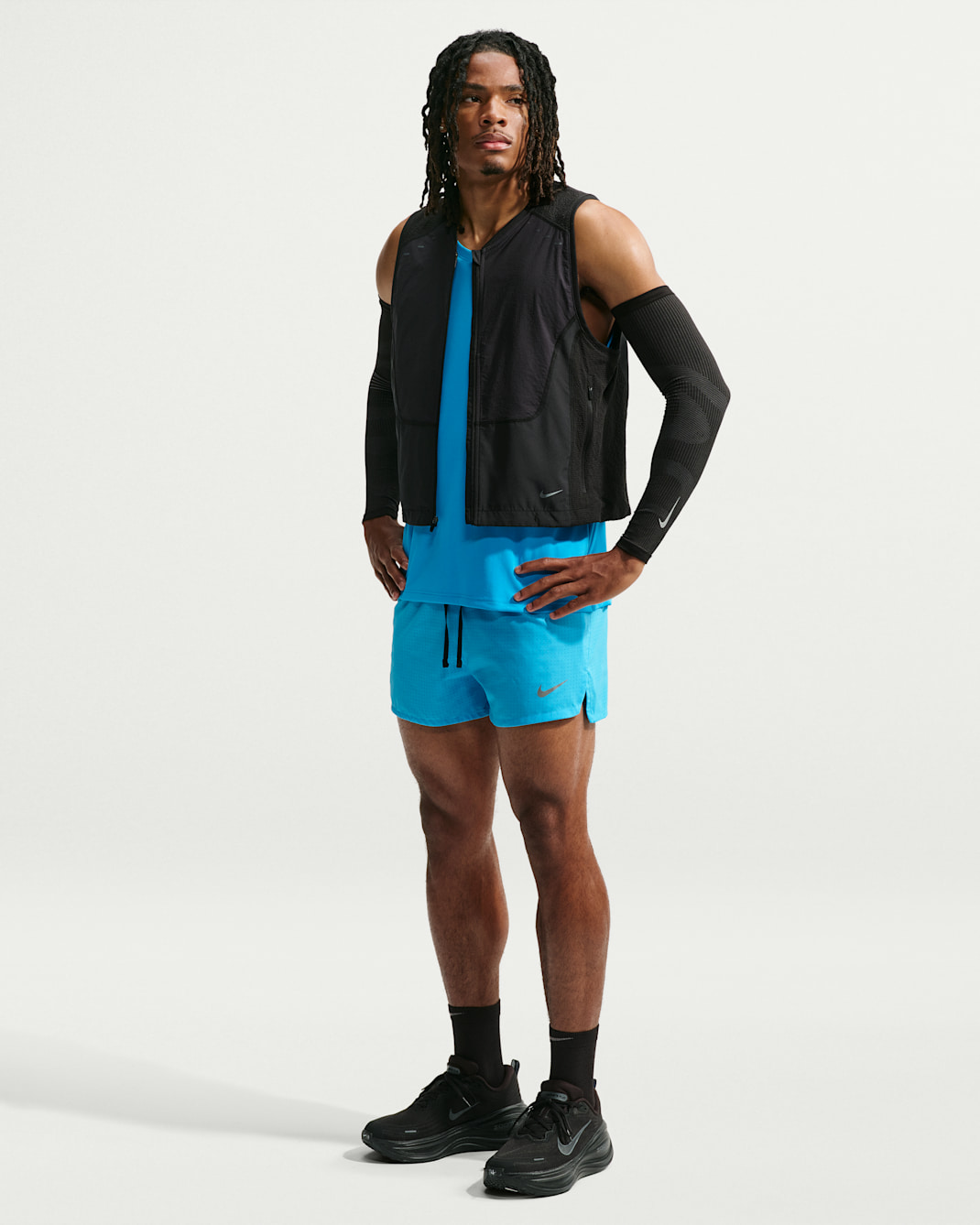 Nike Fast Dri-FIT-løbeshorts med indershorts (8 cm) til mænd - Light Current Blue/sort