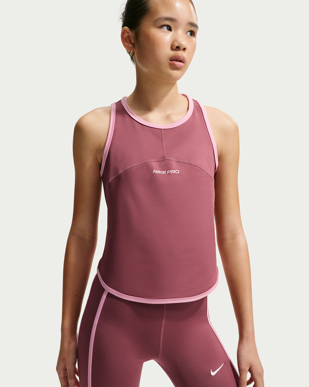 Linne Nike Pro Dri-FIT för tjejer - Pink Smoke/Pink Rise/Vit