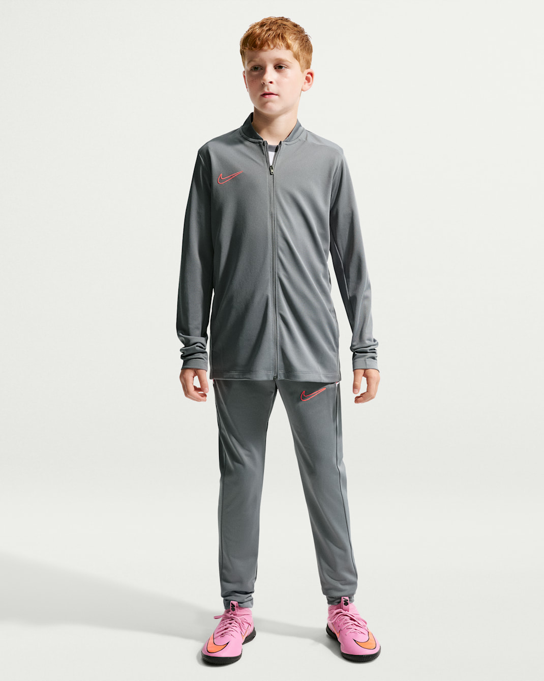 Nike Academy Older Kids' Dri-FIT Football Tracksuit - Smoke Grey/Hot Punch/White/Hot Punch