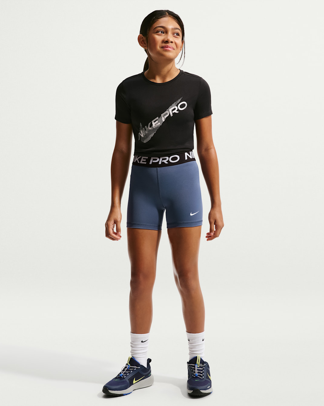 Nike Pro Girls' Shorts - Diffused Blue/White