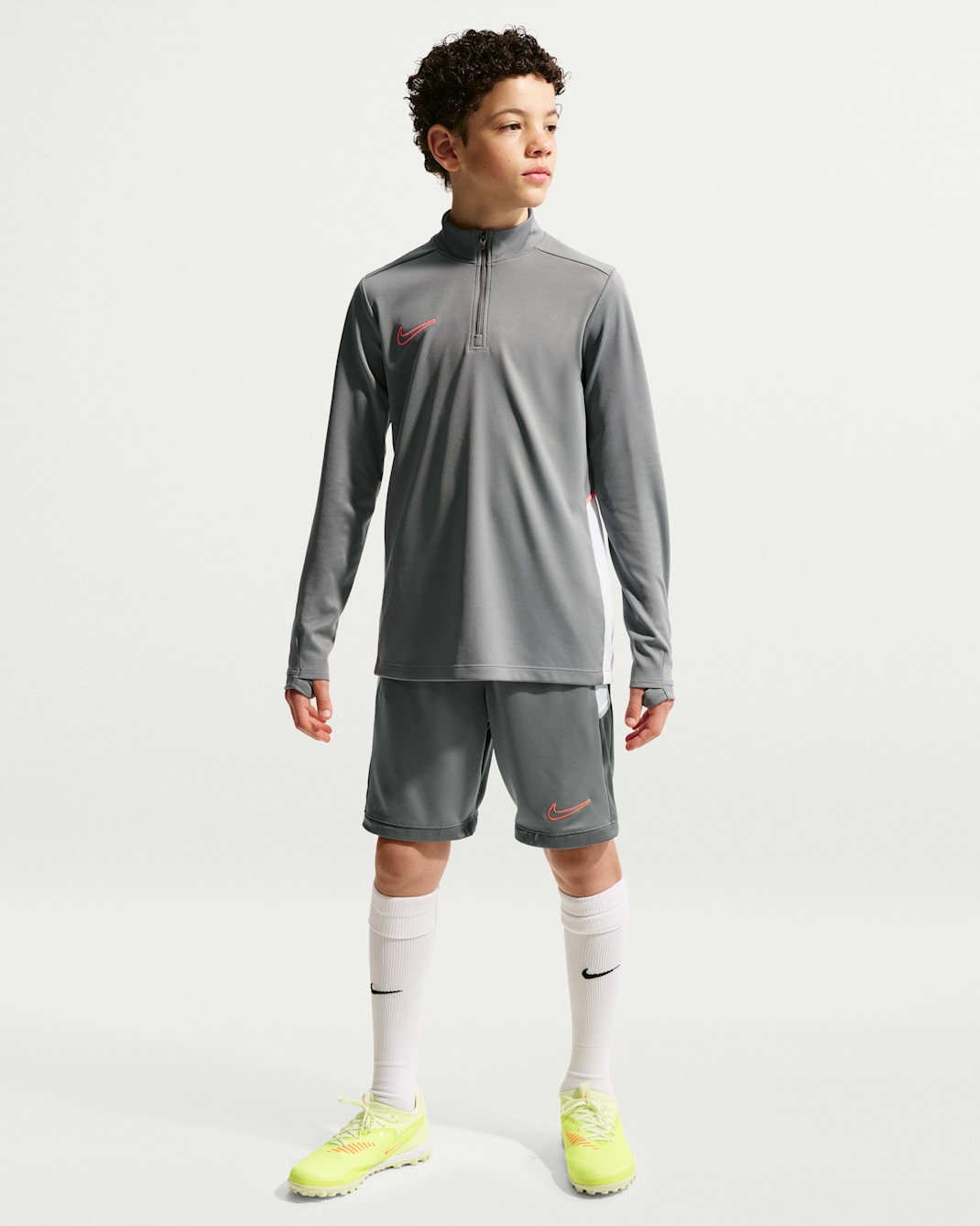 Nike Academy Big Kids' Dri-FIT Soccer Knit Shorts - Smoke Grey/White/Hot Punch/Hot Punch