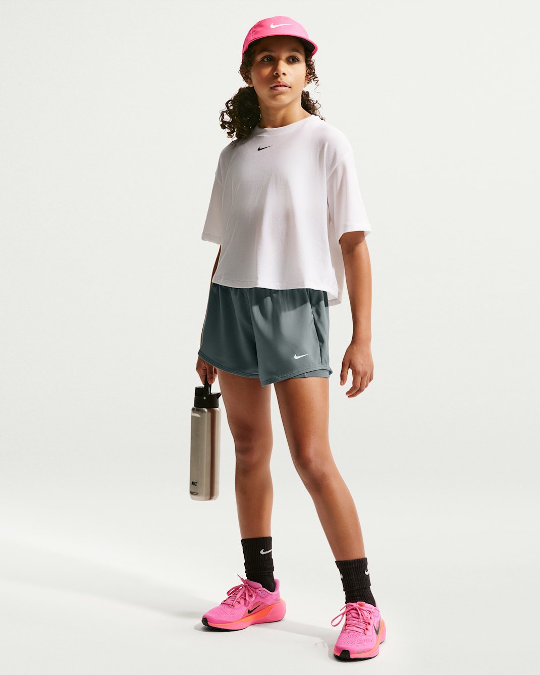 Nike One Girls' Dri-FIT 3" 2-in-1 Shorts - Smoke Grey/White