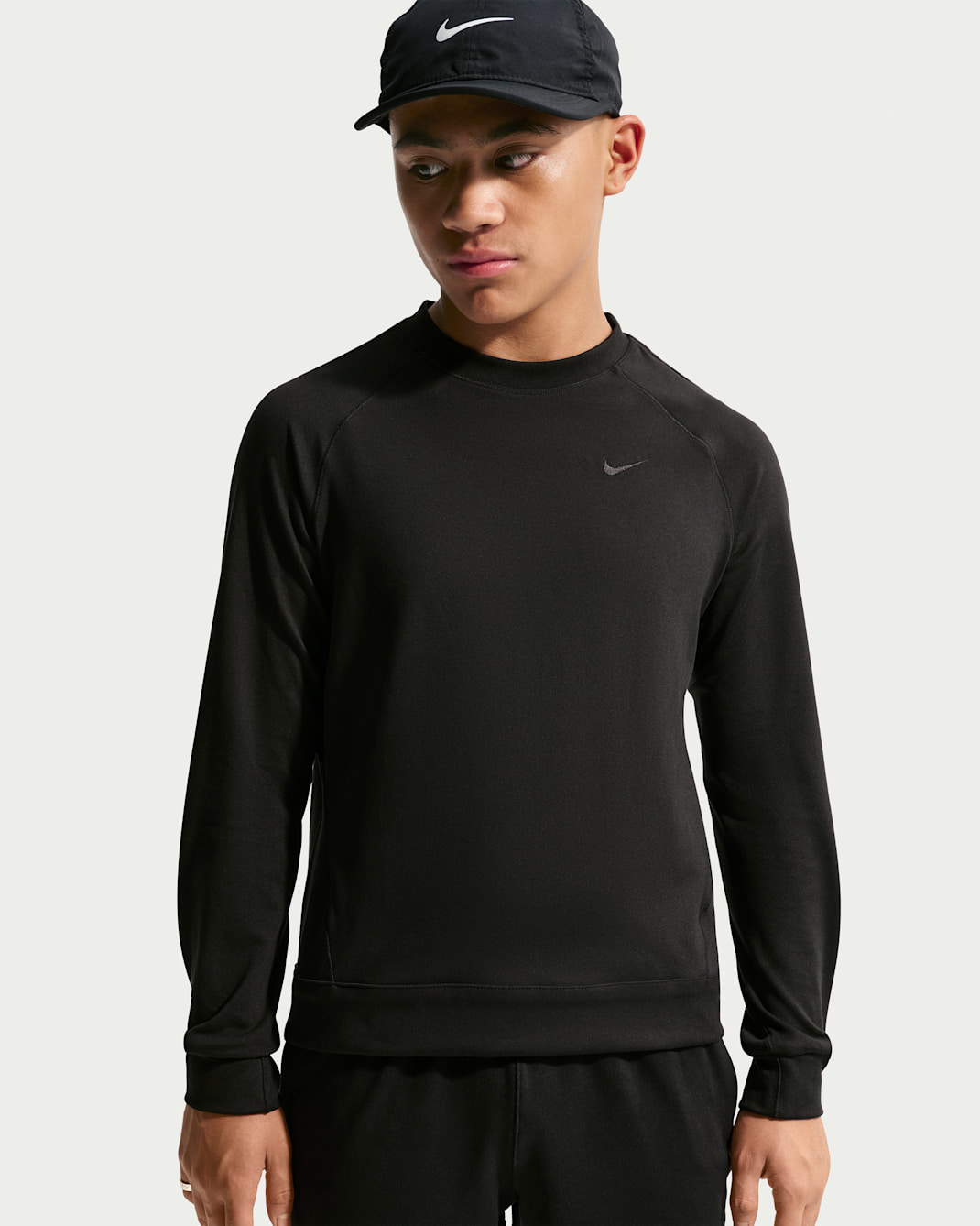 Nike Primary Nano Big Kids' (Boys') Dri-FIT UV Long-Sleeve Crew-Neck Top - Black/Black