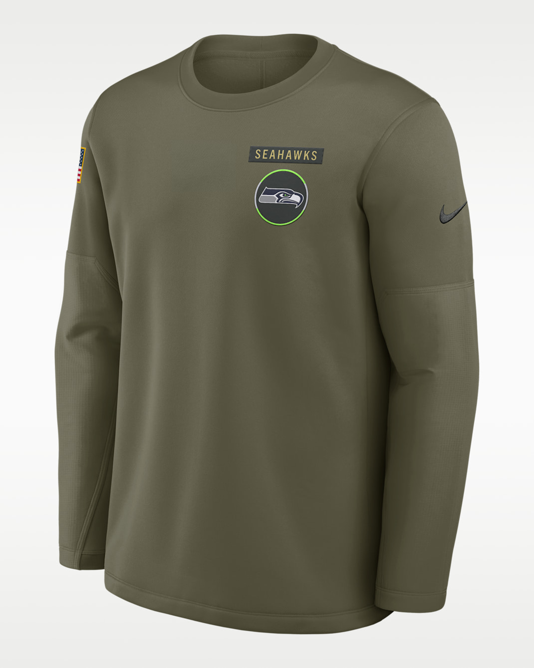 Seattle Seahawks Salute to Service Sideline Triumphant Win Coach Men's Nike NFL Pullover Crew - Medium Olive