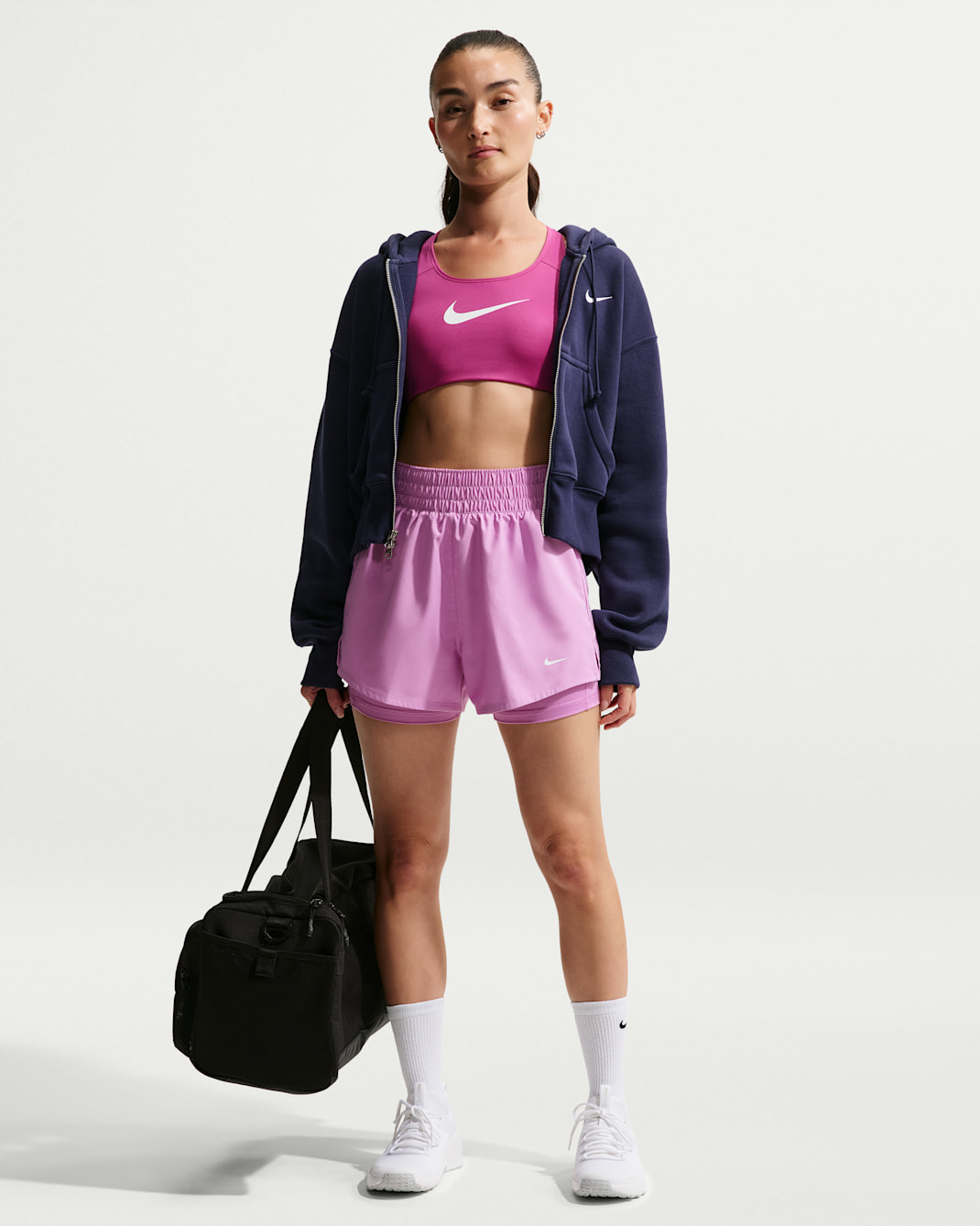 Shorts 2 en 1 Dri-FIT de tiro alto de 8 cm para mujer Nike One - Magenta claro/Blanco
