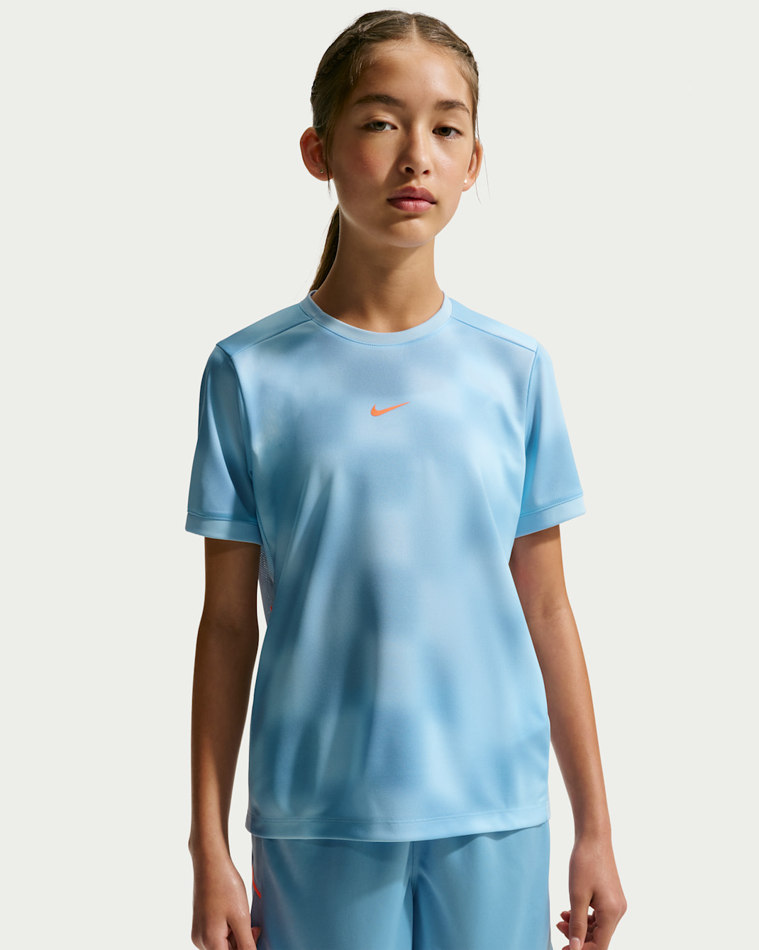 Nike United Academy Big Kids' (Girls') Dri-FIT Short-Sleeve Soccer Top - Celestine Blue/Leche Blue/Total Orange