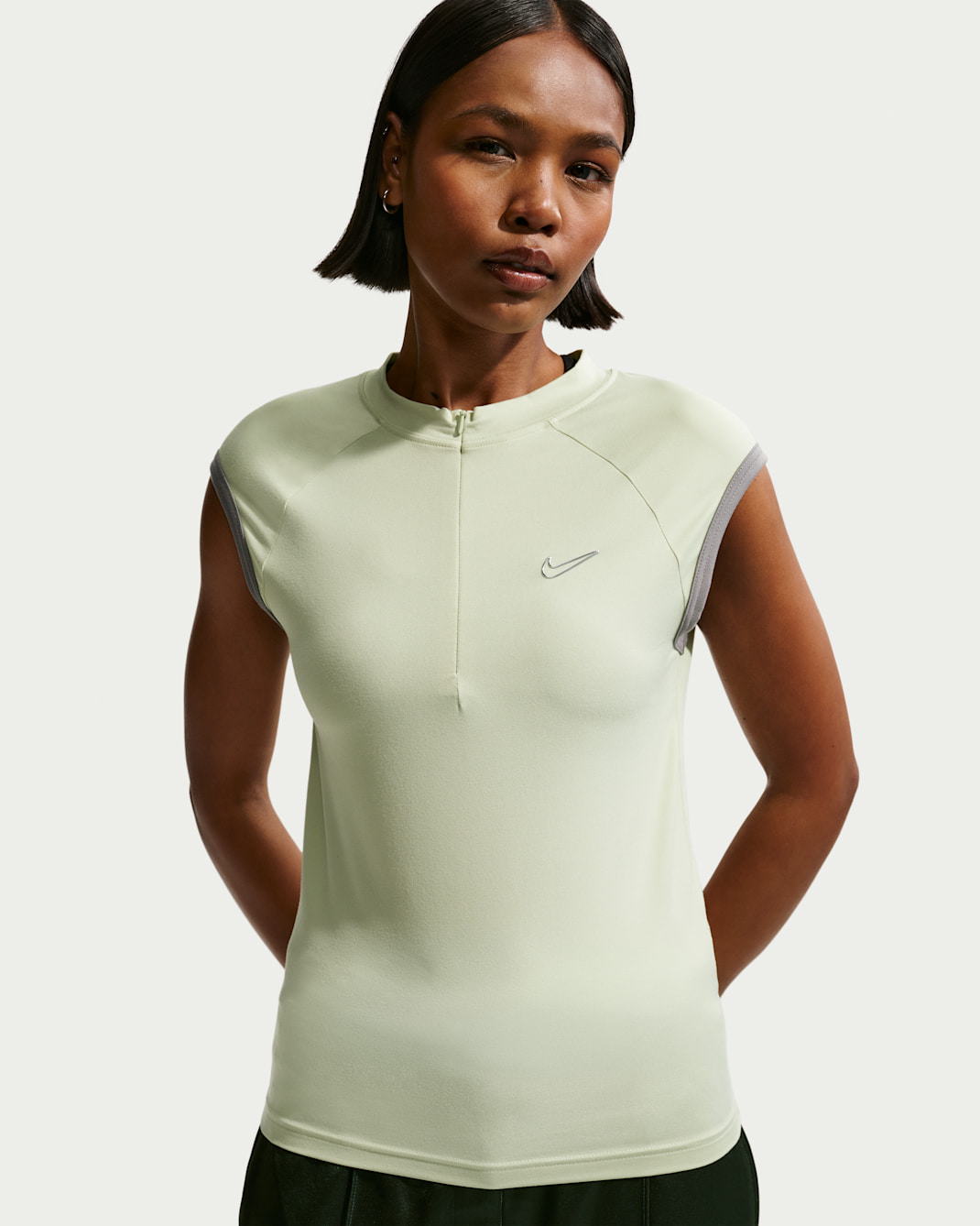 Nike Sportswear Women's Tight Sleeveless 1/4-Zip Top - Olive Aura/Smoke Grey
