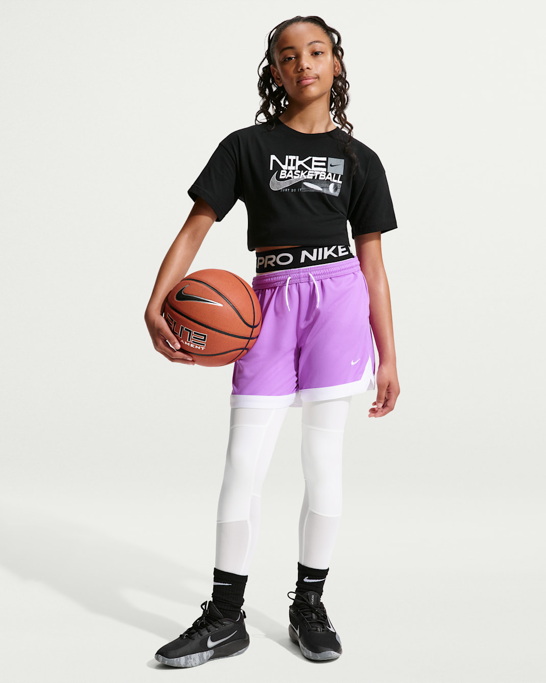 Nike Pro Dri-FIT Big Kids' (Girls') Leggings - White/Black/Black