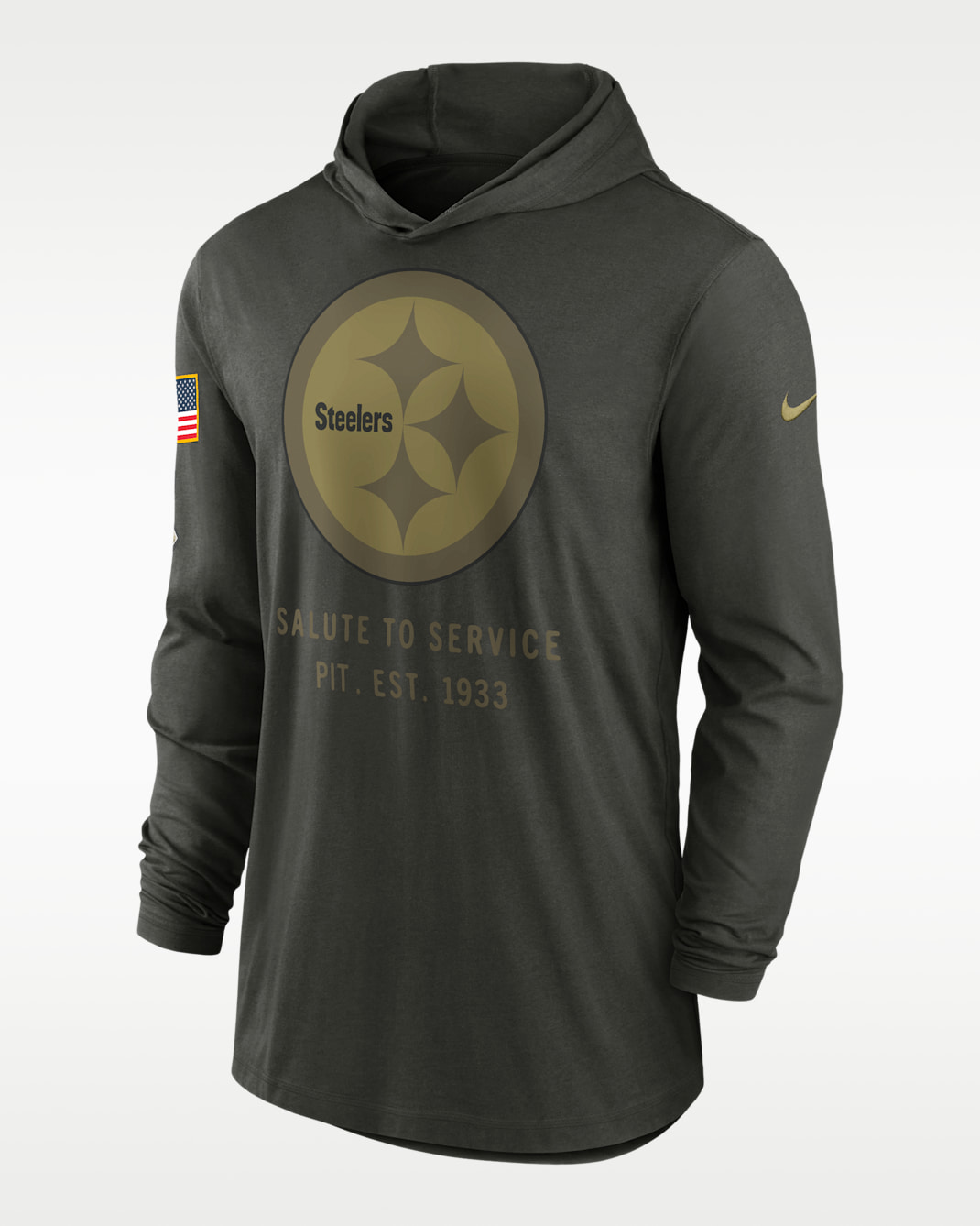Pittsburgh Steelers Salute to Service Sideline Men’s Nike Dri-FIT NFL Long-Sleeve Hooded Top - Forest Green