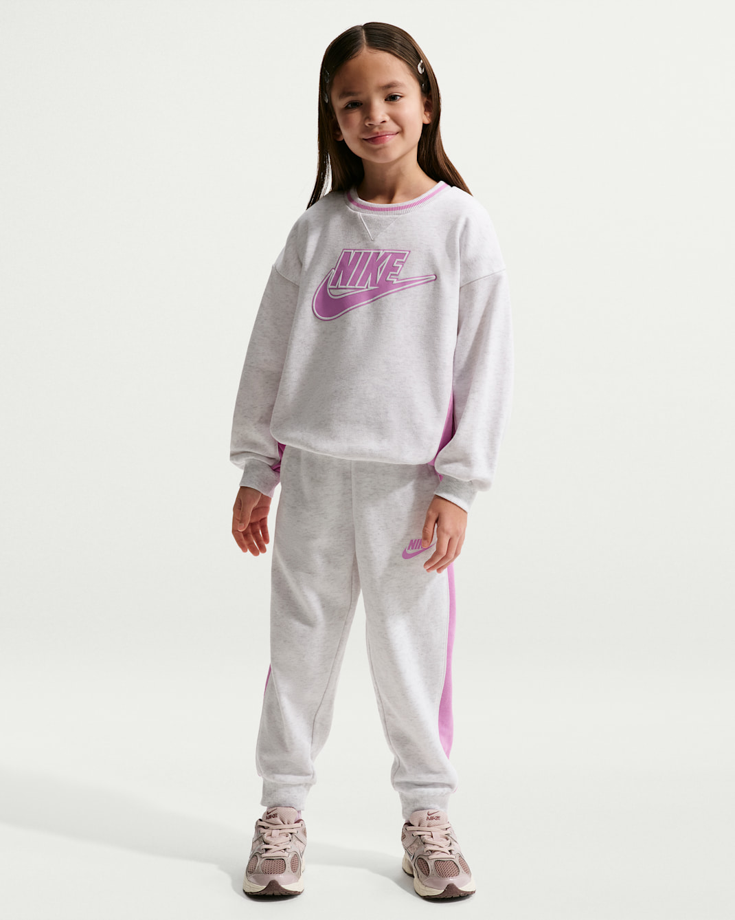 나이키 리틀키즈 프렌치 테리 컬러블록 투피스 크루 세트 - 버치 헤더