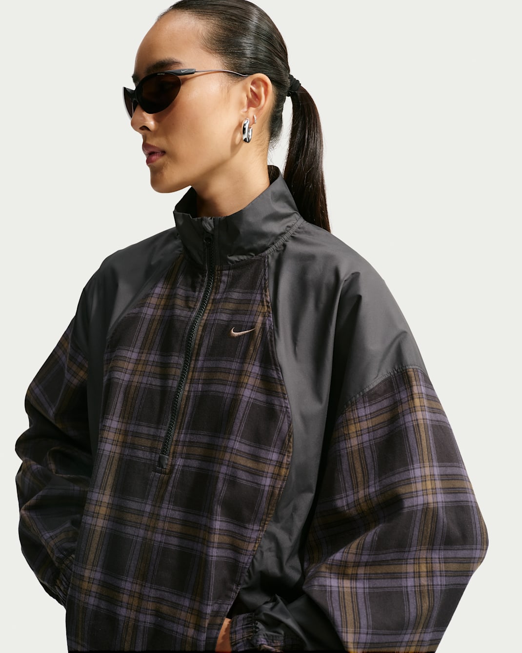 Nike Sportswear Women's Oversized Checked Flannel Anorak Jacket - Black/Ridgerock