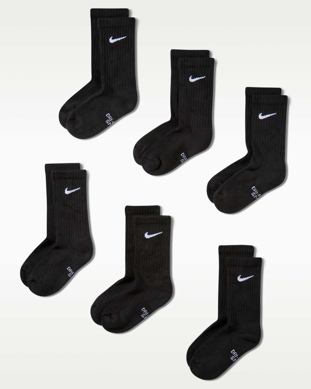 Nike Performance Cushioned Crew Kids' Training Socks (6 Pair) - Black/White