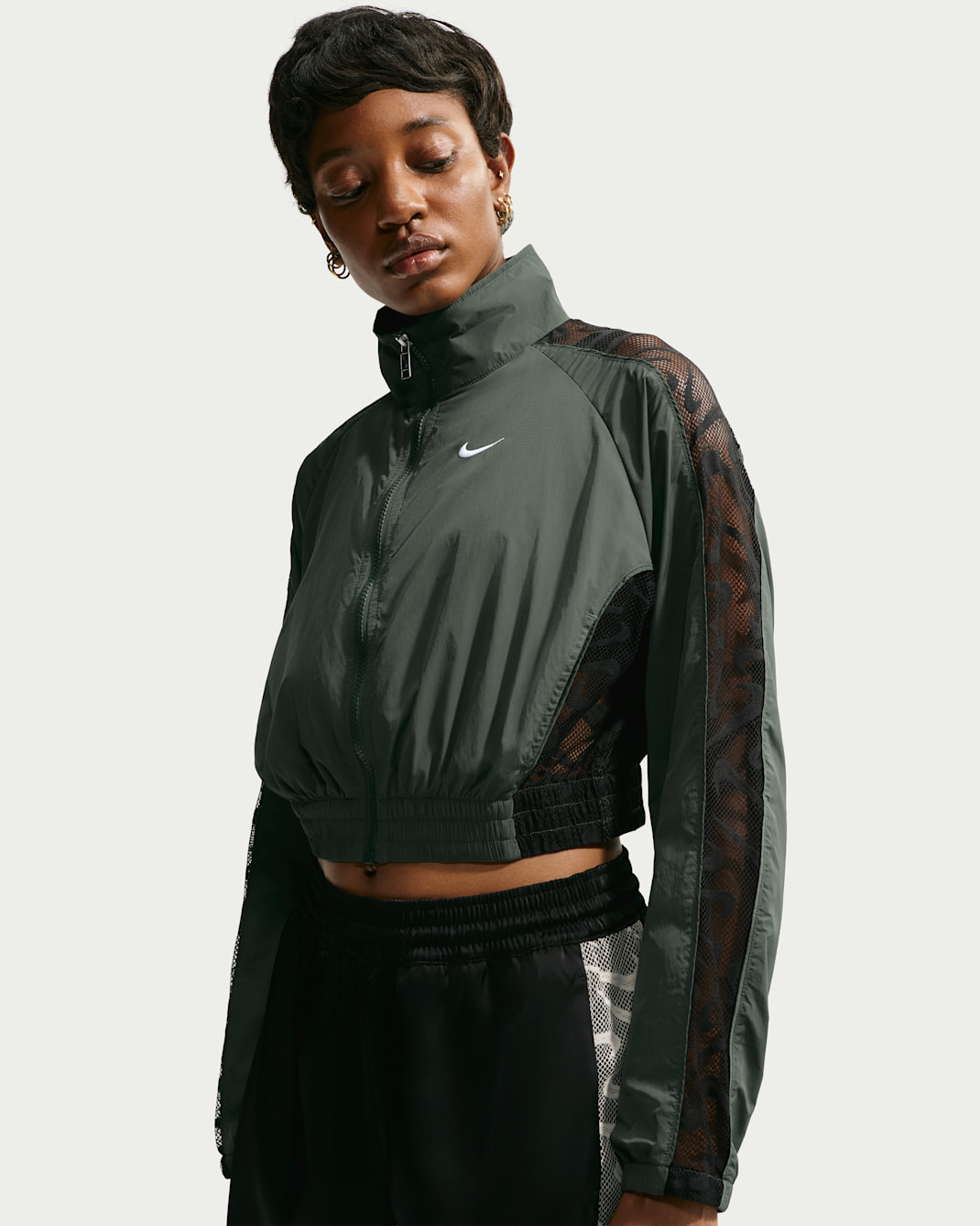 Nike Sportswear Women's Cropped Lace Track Jacket - Camo Green/Black/White