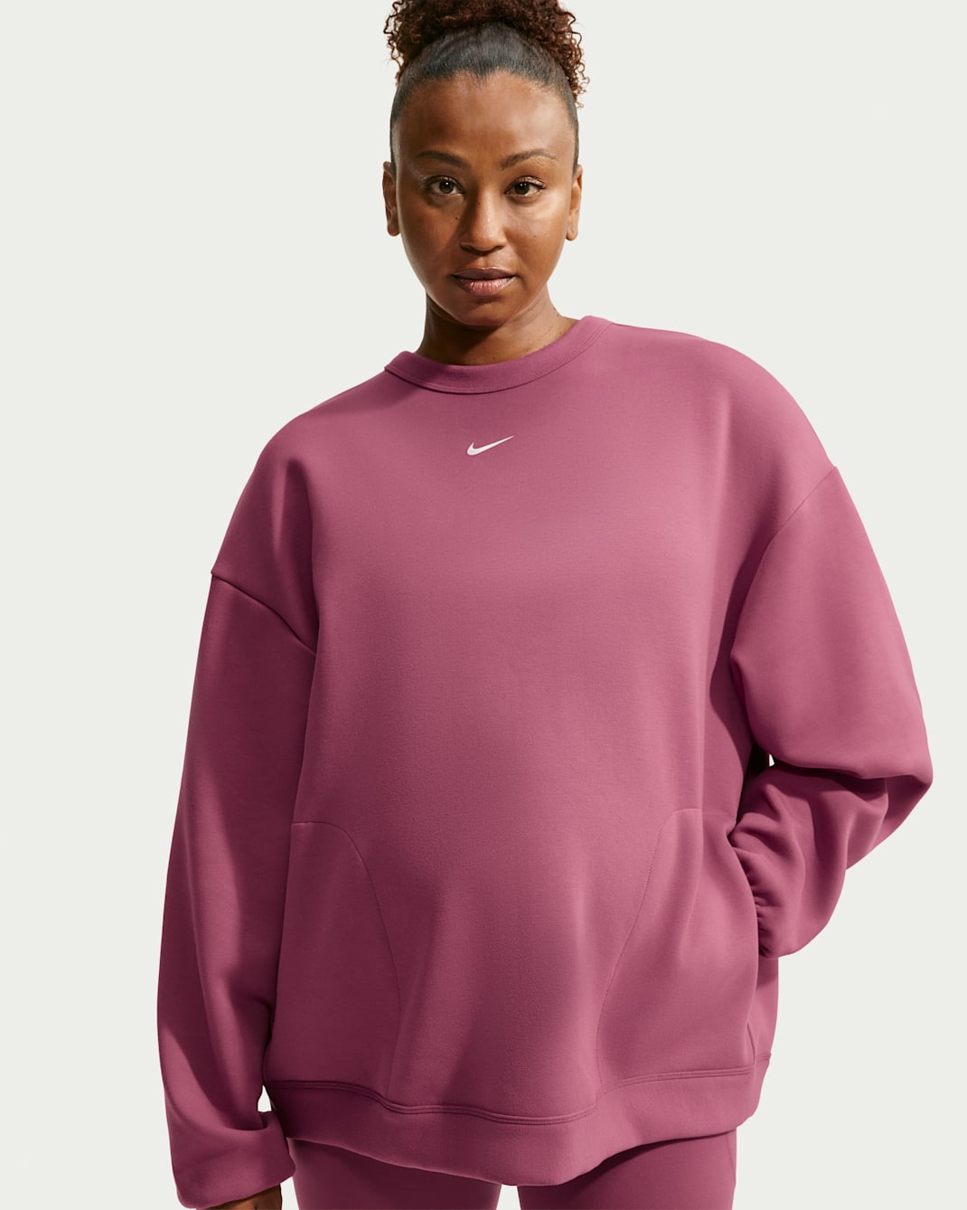 Nike (M) Studio Fleece Sport Women's Dri-FIT Oversized Crew-Neck Sweatshirt (Maternity) - Pink Smoke/White