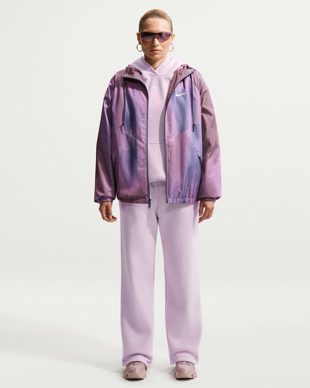 Nike Studio Fleece Medium Weight Women's Mid-Rise Open-Hem Trousers - Bleached Lilac/Sail