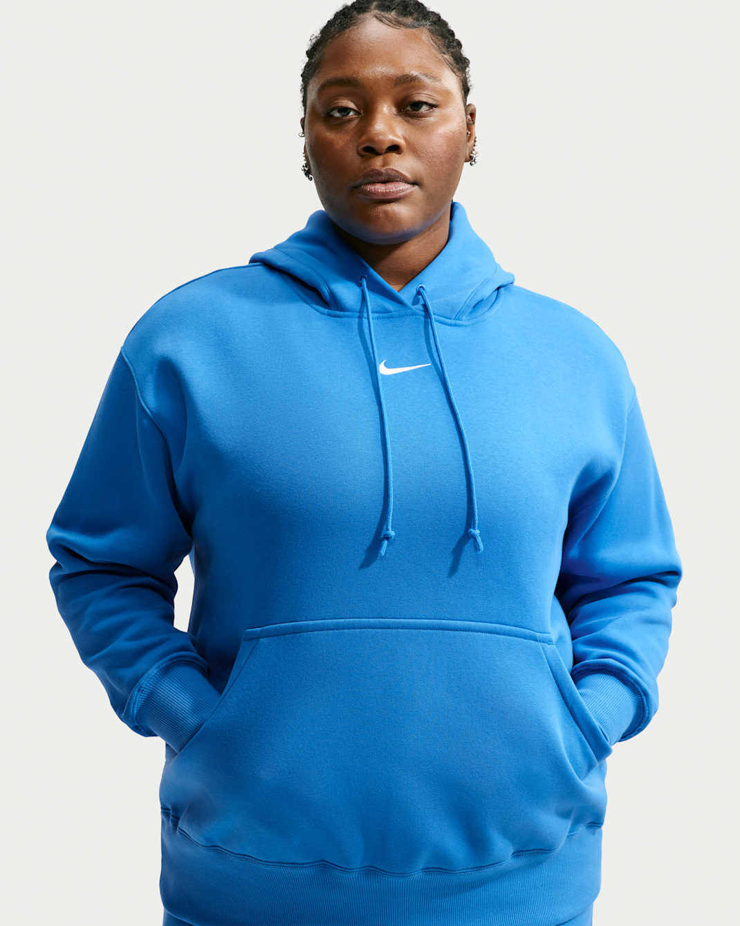 Sudadera con gorro sin cierre oversized de tejido Fleece para mujer Nike Sportswear Phoenix (talla grande) - Azul foto claro/Vela