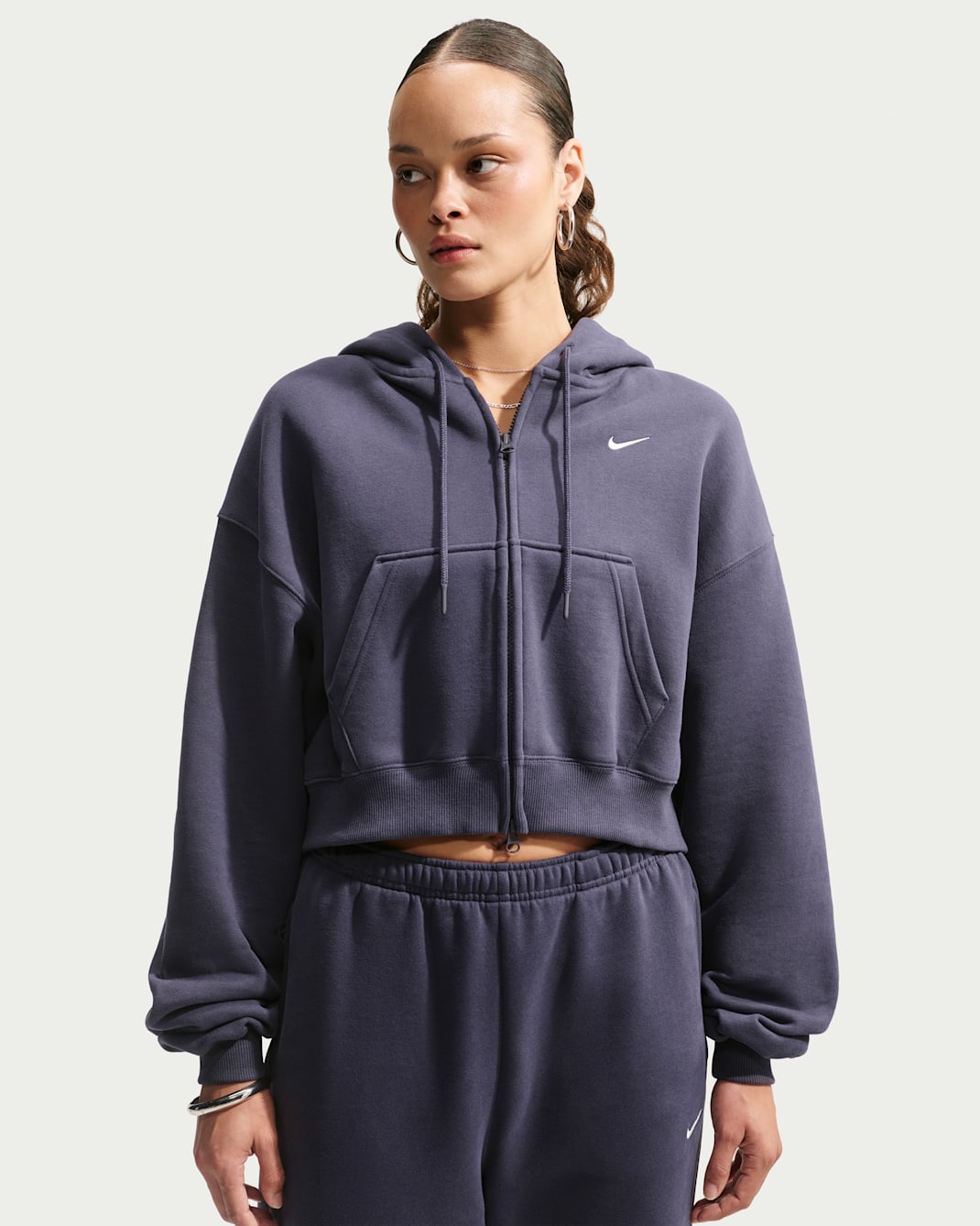 Nike Studio Fleece Medium Weight Women's Oversized Full-Zip Cropped Hoodie - Gridiron/Sail