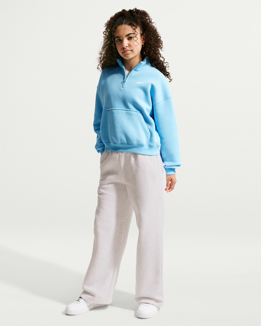 Nike Sportswear Studio Fleece Girls' Open-Hem Trousers - Birch Heather/White/White