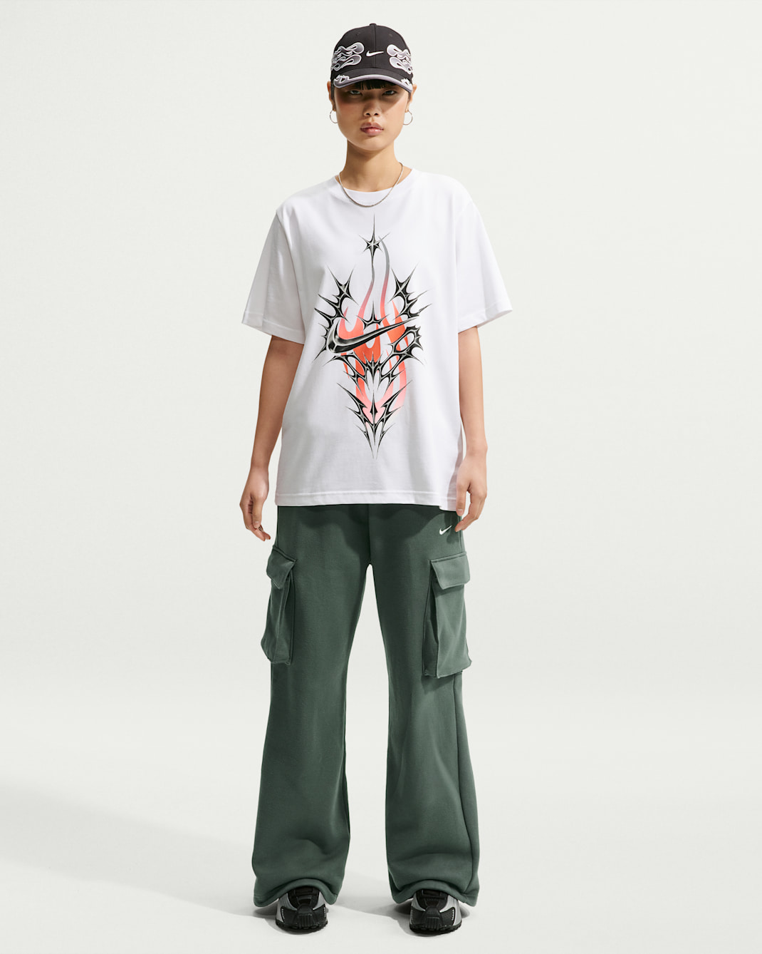 Nike Studio Fleece Medium Weight Women's Oversized High-Rise Cargo Pants - Camo Green/Sail