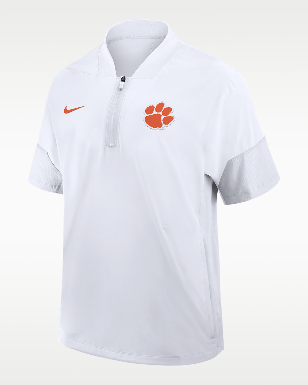 Clemson Sideline Coach Men's Nike College 1/2-Zip Short-Sleeve Hooded Jacket - White/Team Orange