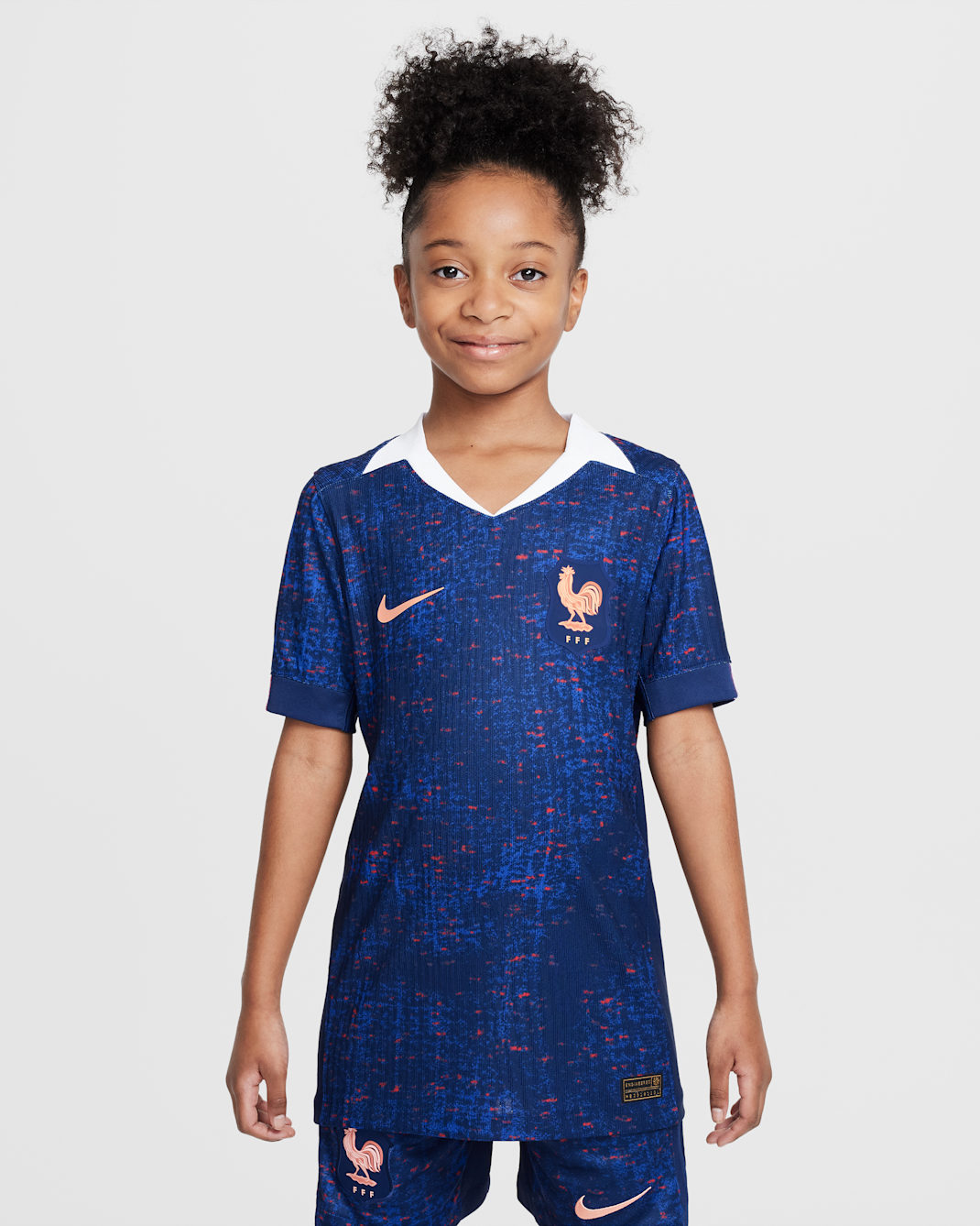 FFF 2025 Match Home (Women's Team) Big Kids' Nike Dri-FIT ADV Soccer Authentic Jersey - Blue Void/Light Madder Root