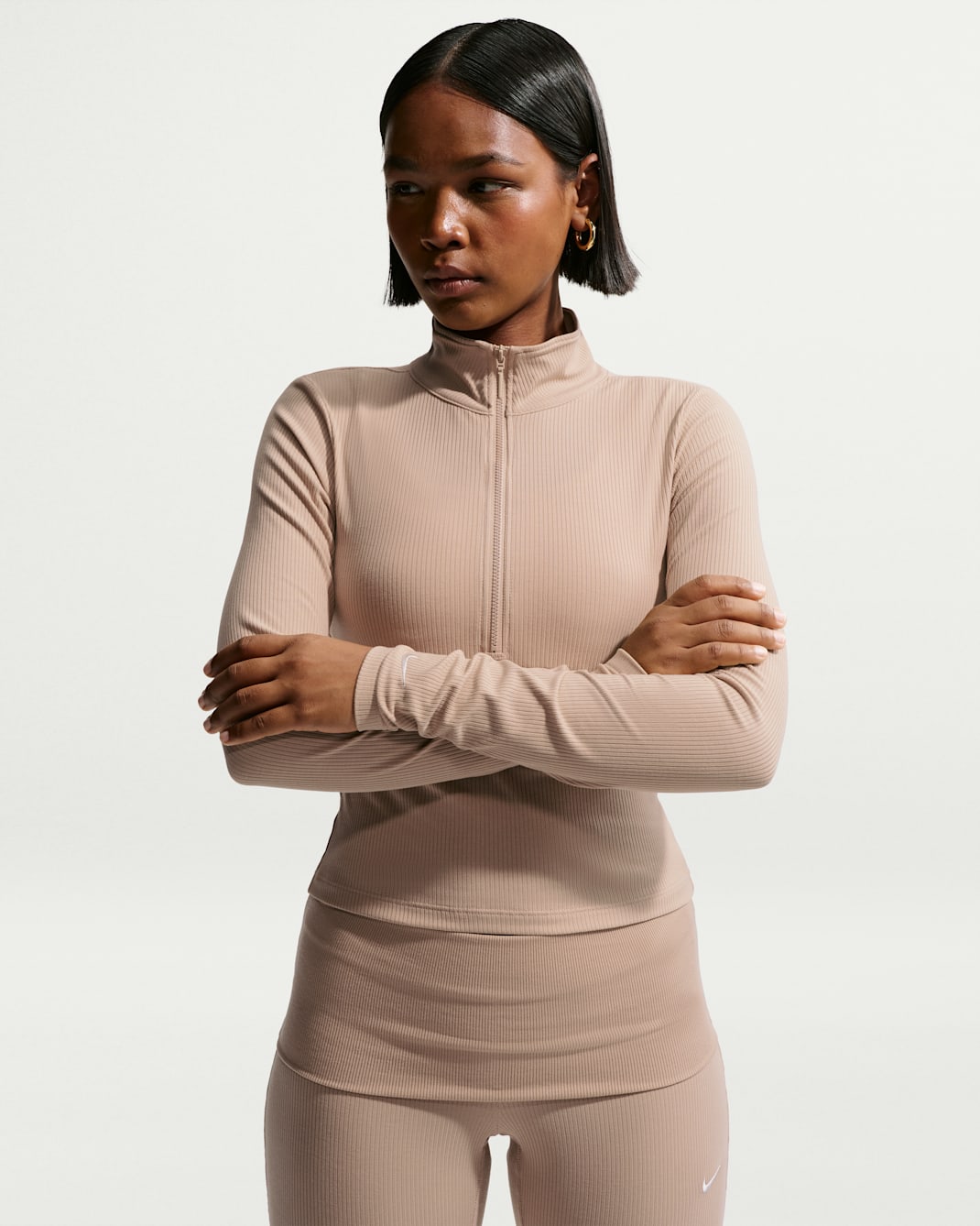 Haut à manches longues ajusté et côtelé à quart de zip Nike Sportswear Chill Knit pour femme - Linen/Sail