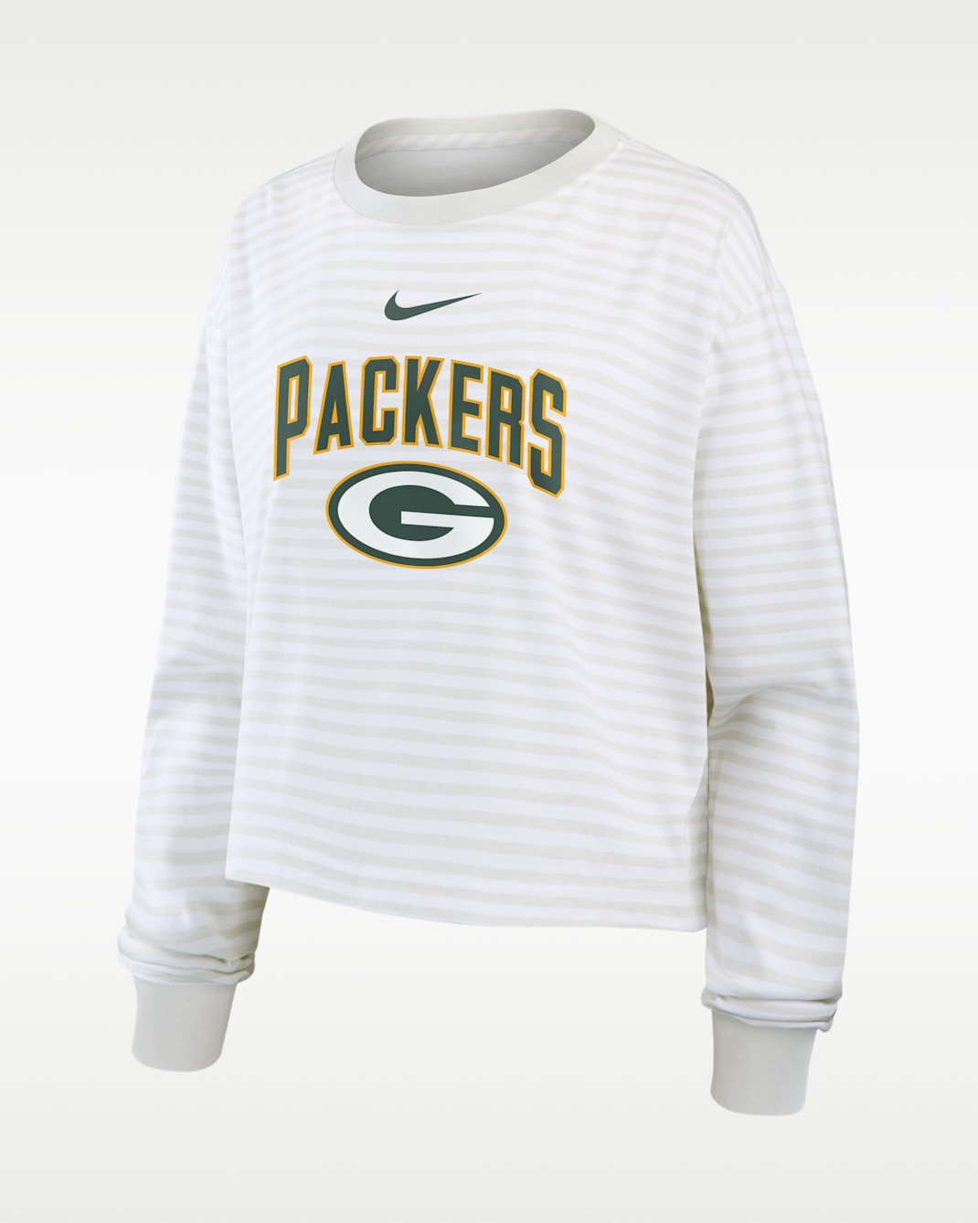 Green Bay Packers Primetime Women's Nike Cropped Long-Sleeve T-Shirt - White/Grey
