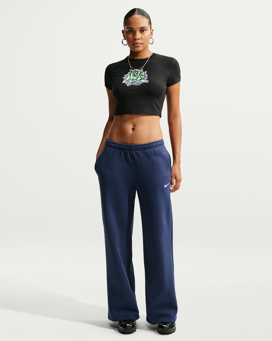 Nike Studio Fleece Medium Weight Women's Mid-Rise Wide-Leg Pants - Midnight Navy/Sail