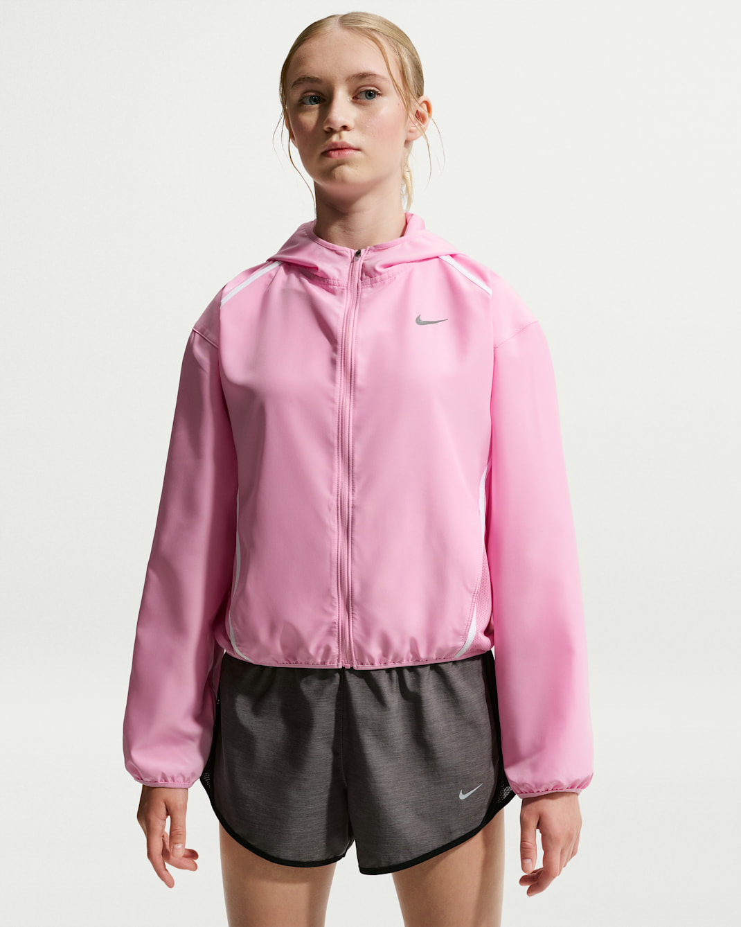 Nike Tempo Repel Laufjacke für ältere Kinder (Mädchen) - Pink Rise/Pink Rise/Weiß