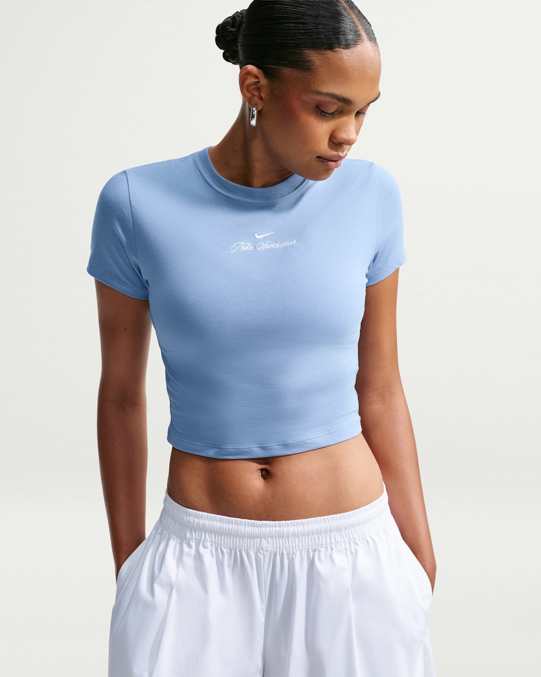Playera slim cropped para mujer Nike Sportswear Chill Knit - Azul de trabajo