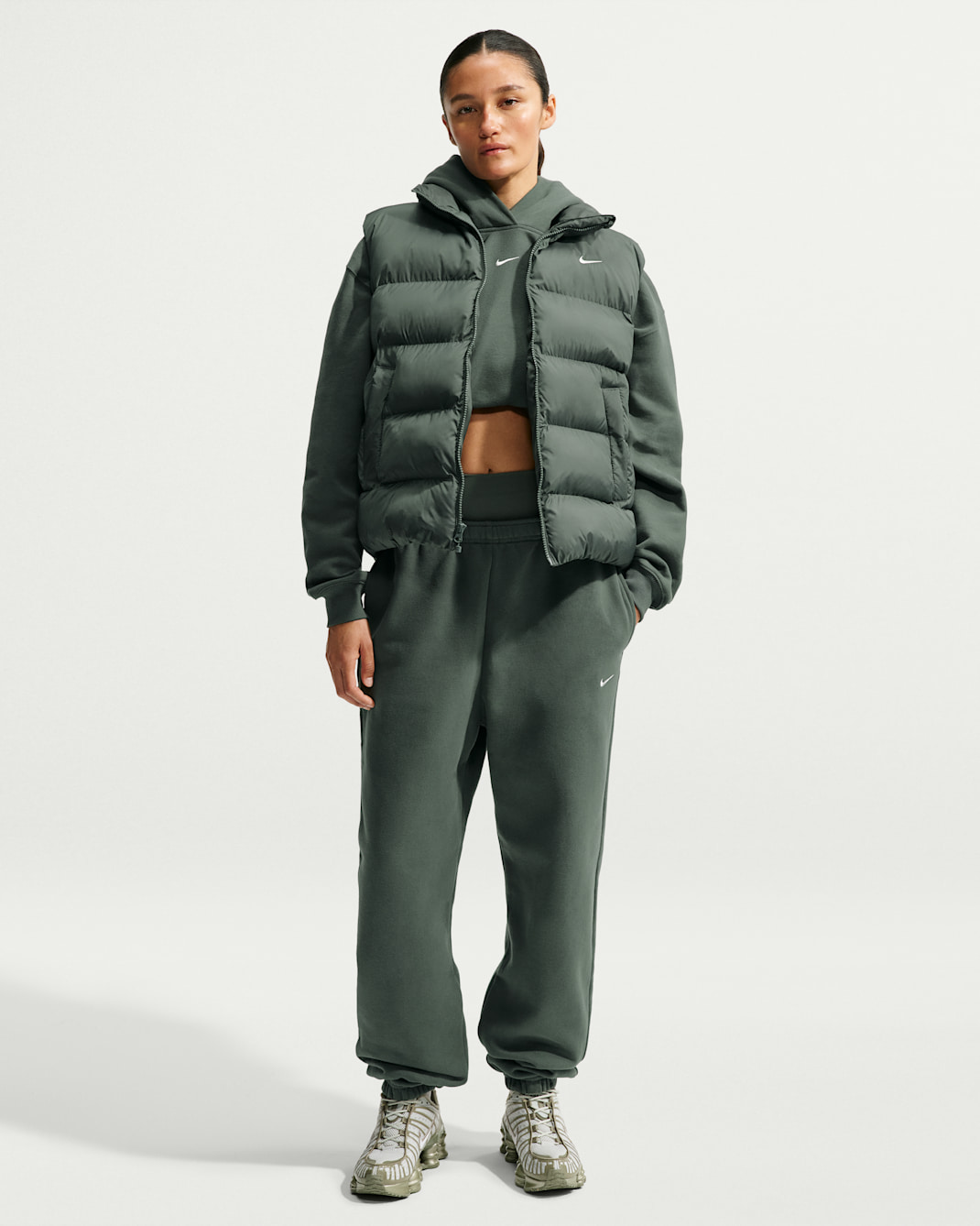 Nike Studio Fleece Medium Weight Women's High-Rise Oversized Cuffed Pants - Camo Green/Sail