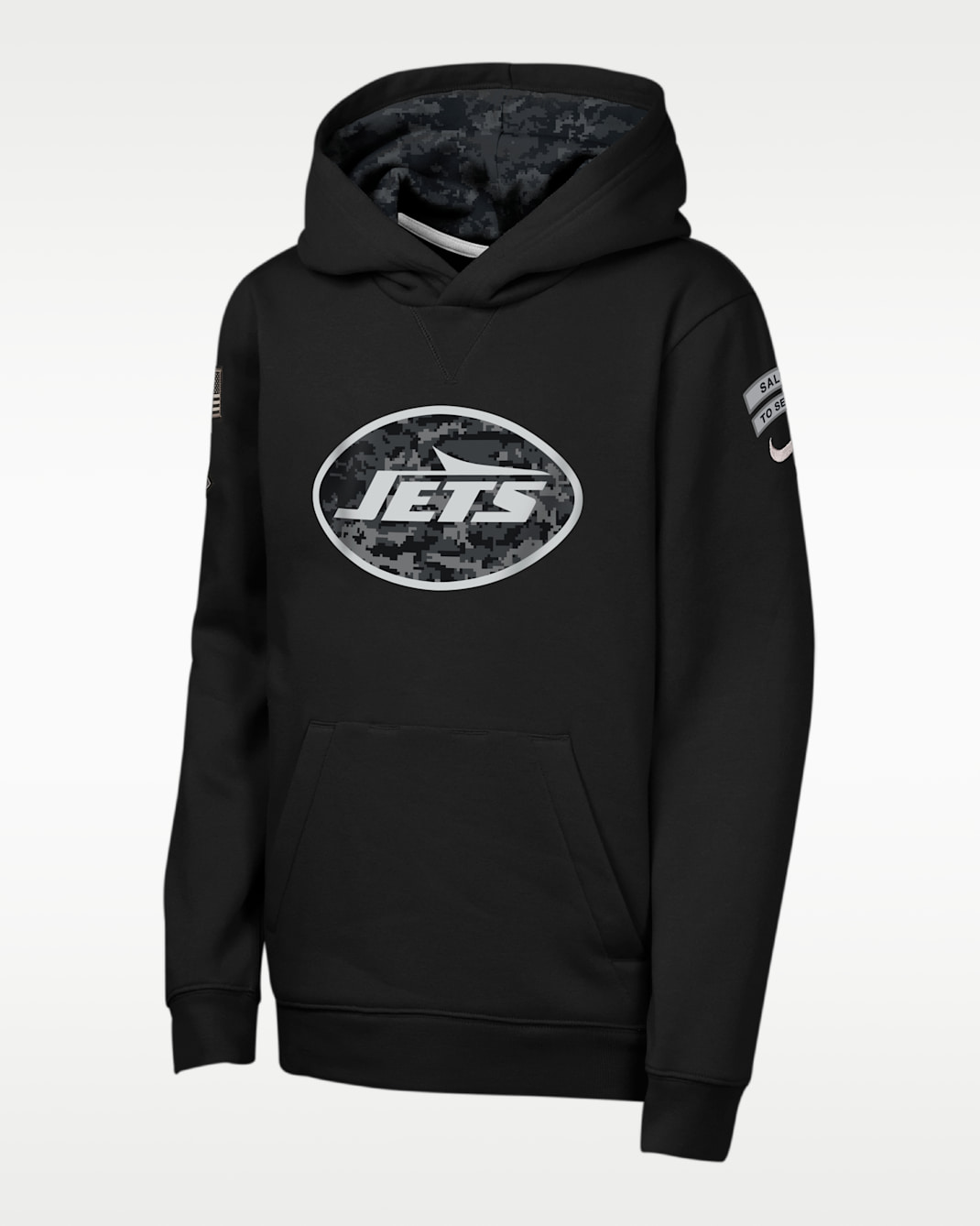 Sudadera con gorro sin cierre Nike de la NFL para niños talla grande New York Jets Salute to Service Sideline Club - Negro
