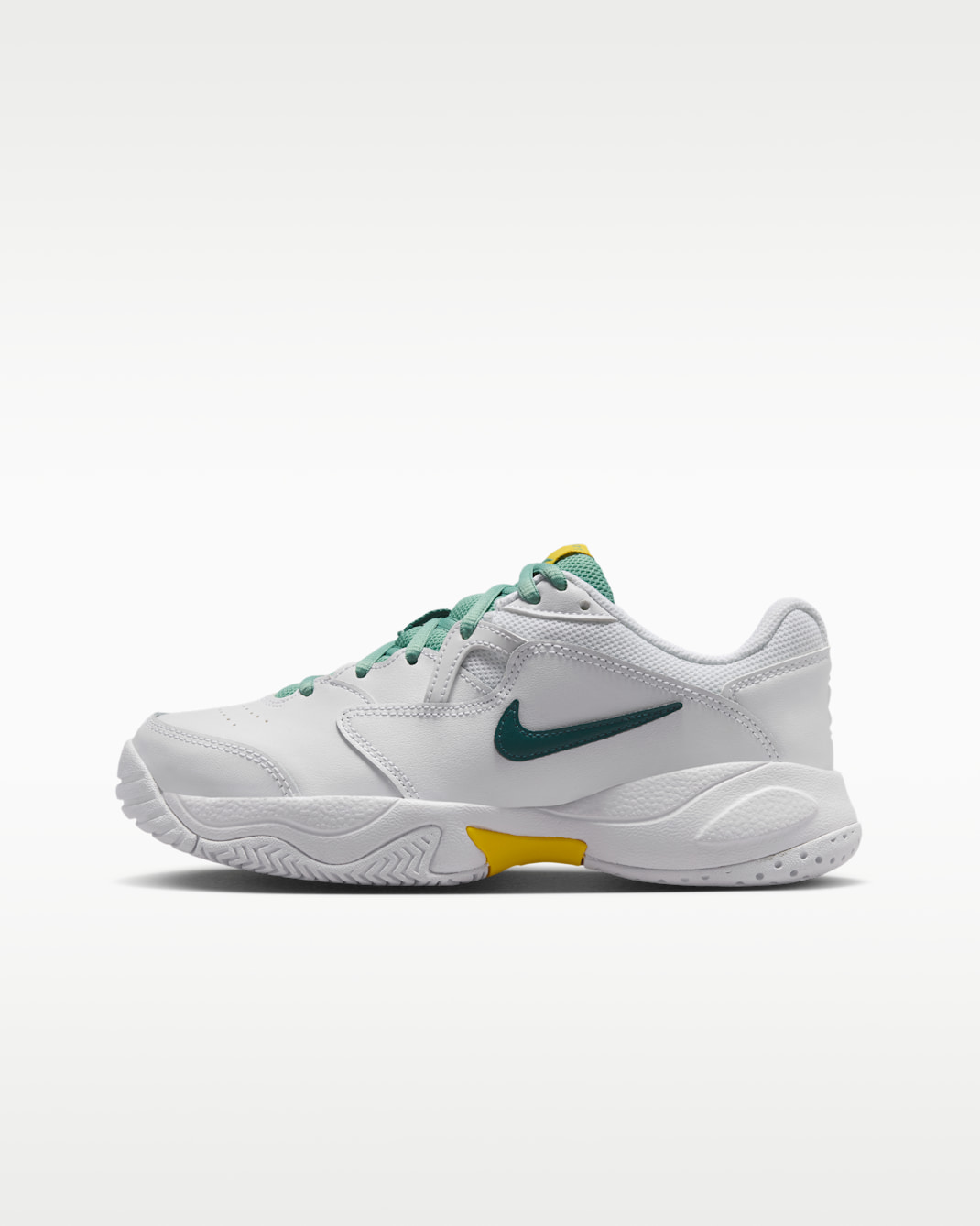 Tenis de tenis para niños grandes NikeCourt Jr. Lite 2 - Blanco/Jade sanador/Amarillo veloz/Azul verdoso oscuro atómico