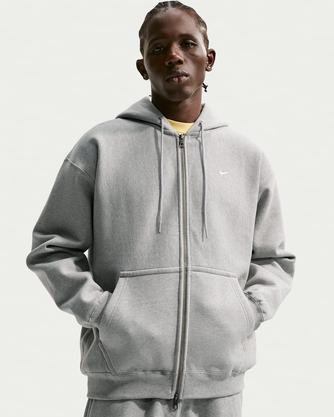 Sudadera con gorro de tejido Fleece de cierre completo para hombre Nike Solo Swoosh - Gris oscuro jaspeado/Gris humo claro/Blanco