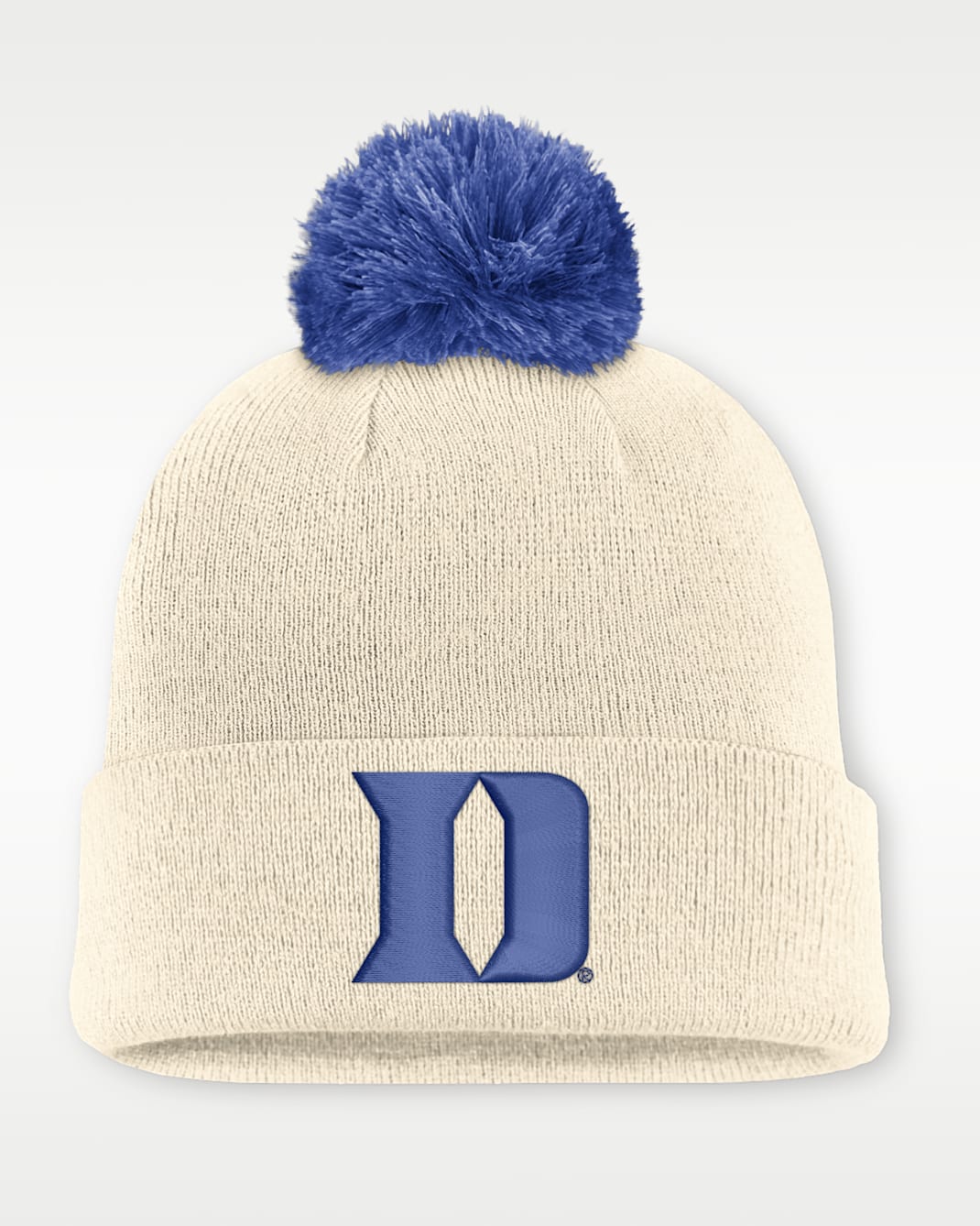 Duke Campus Prep Script Men's Nike College Cuffed Pom Beanie - Natural/Royal