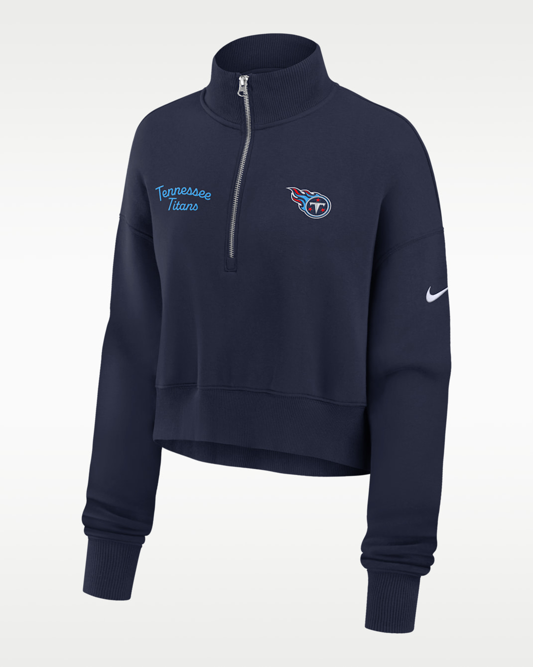 Sudadera de cuello redondo Nike de la NFL cropped de cierre de 1/4 para mujer Tennessee Titans Phoenix - Azul marino